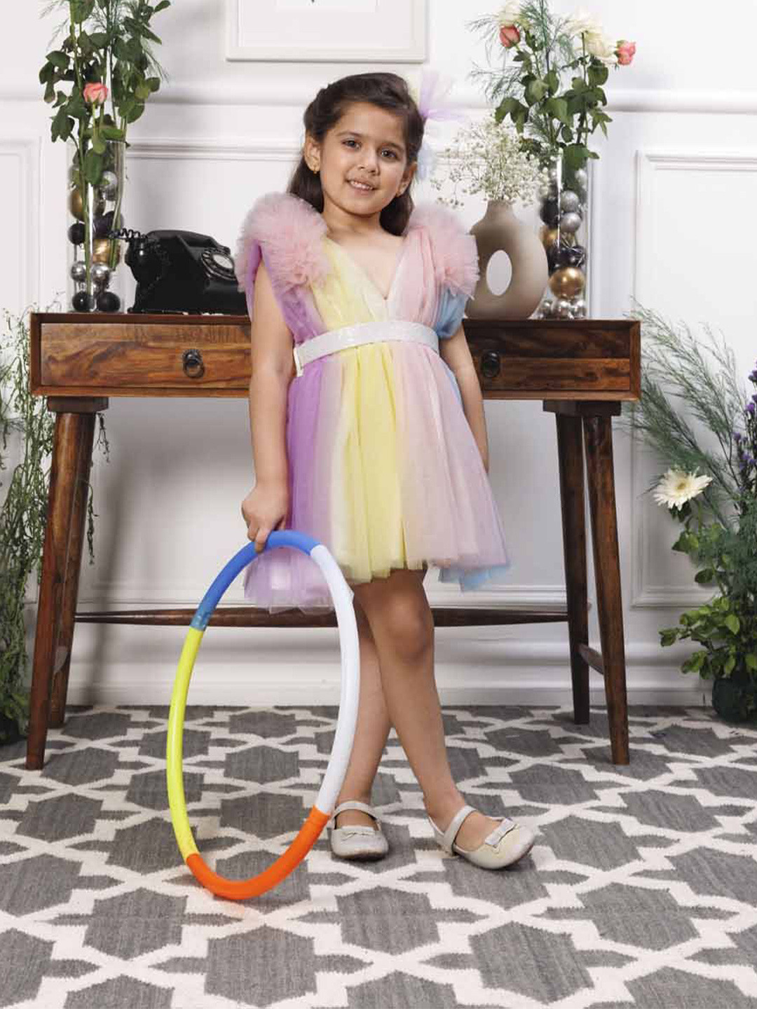 The Lush Affair Girls Tulle Flutter Sleeve A-Line Dress