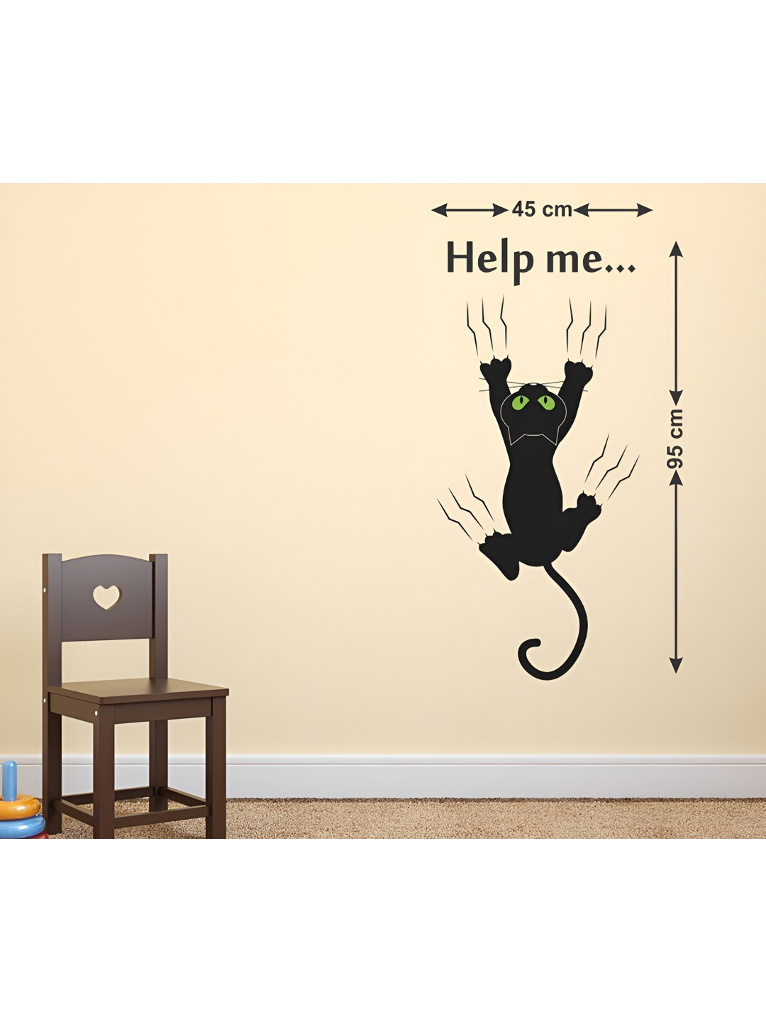 LANSTICK Black & Green Printed Crazy Cat Self Adhesive Wall Sticker