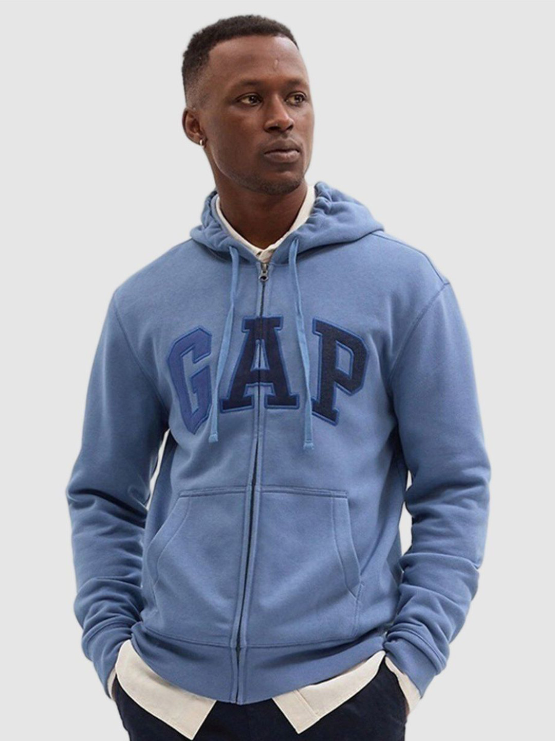 GAP Men Brand Logo Printed Hooded Front-Open Sweatshirts