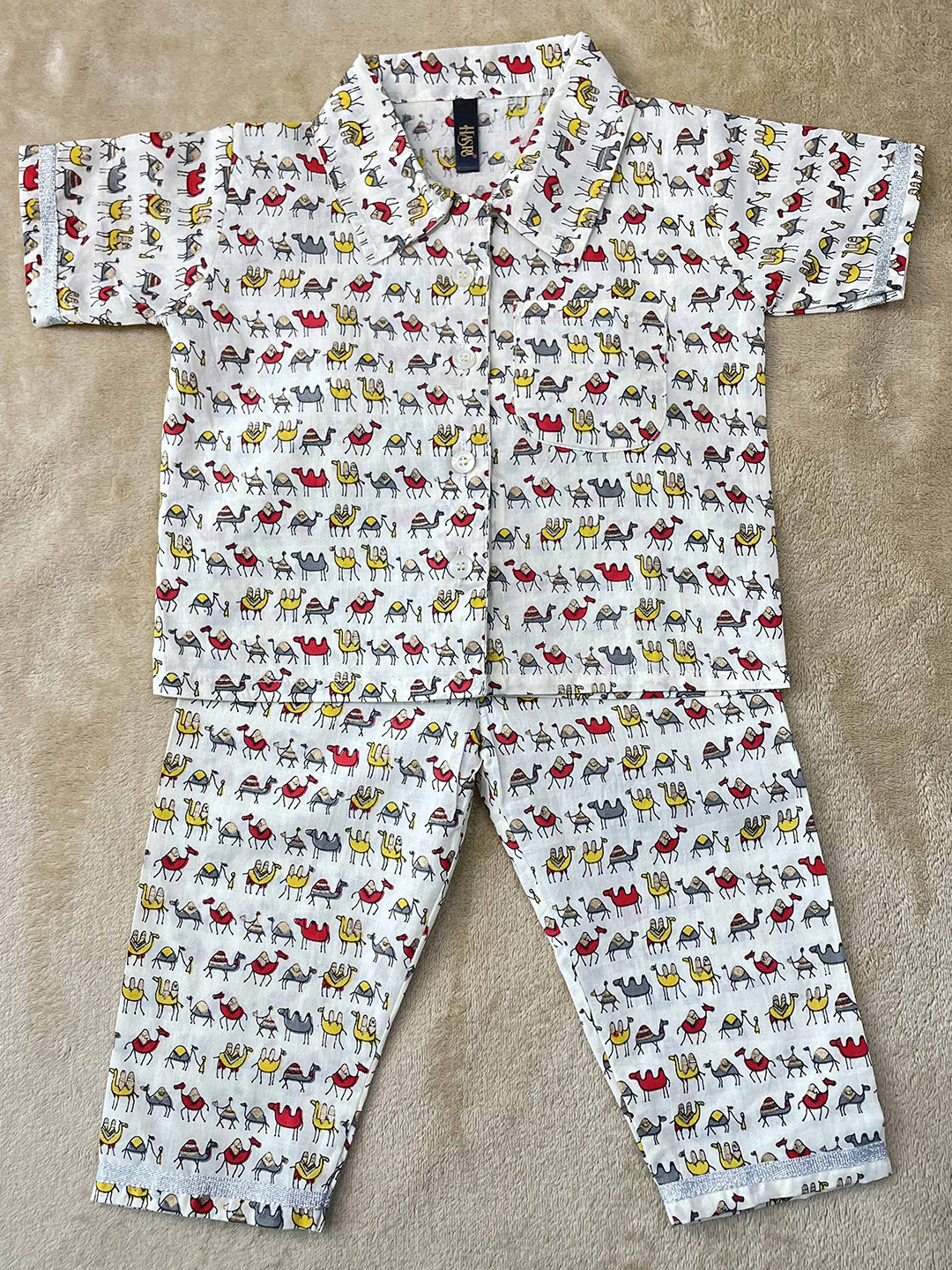 HASRI Kids Printed Short Sleeves Pure Cotton Shirt With Trousers