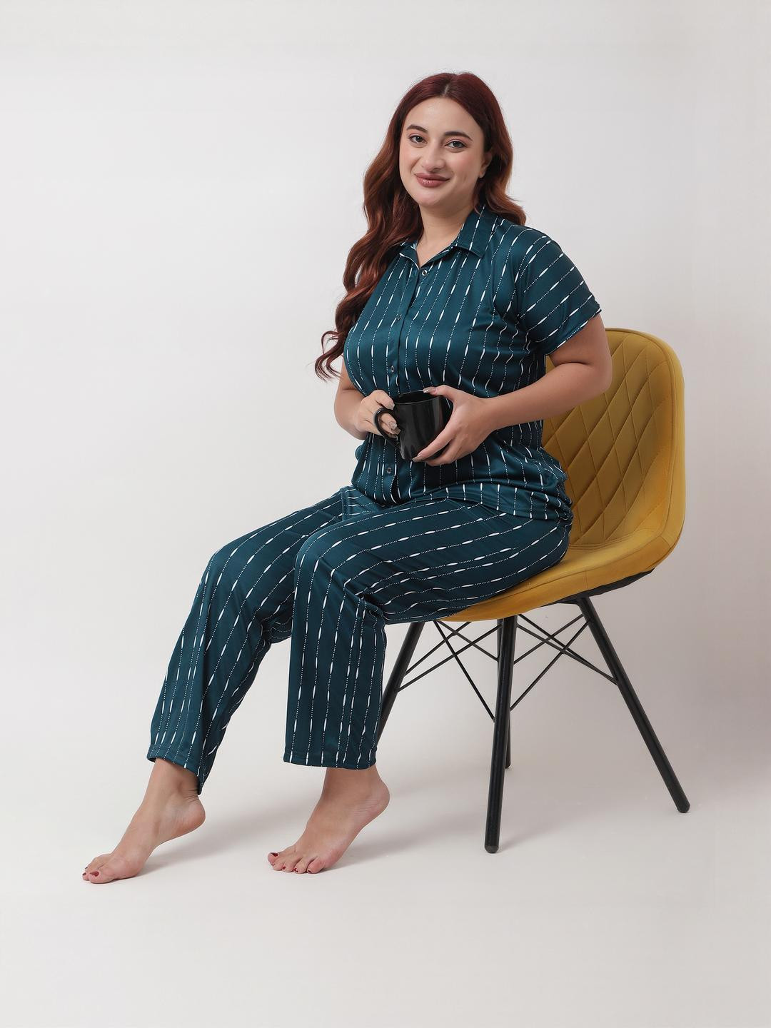 SENSLIFE Women Teal Green Printed Shirt & Pyjama Set