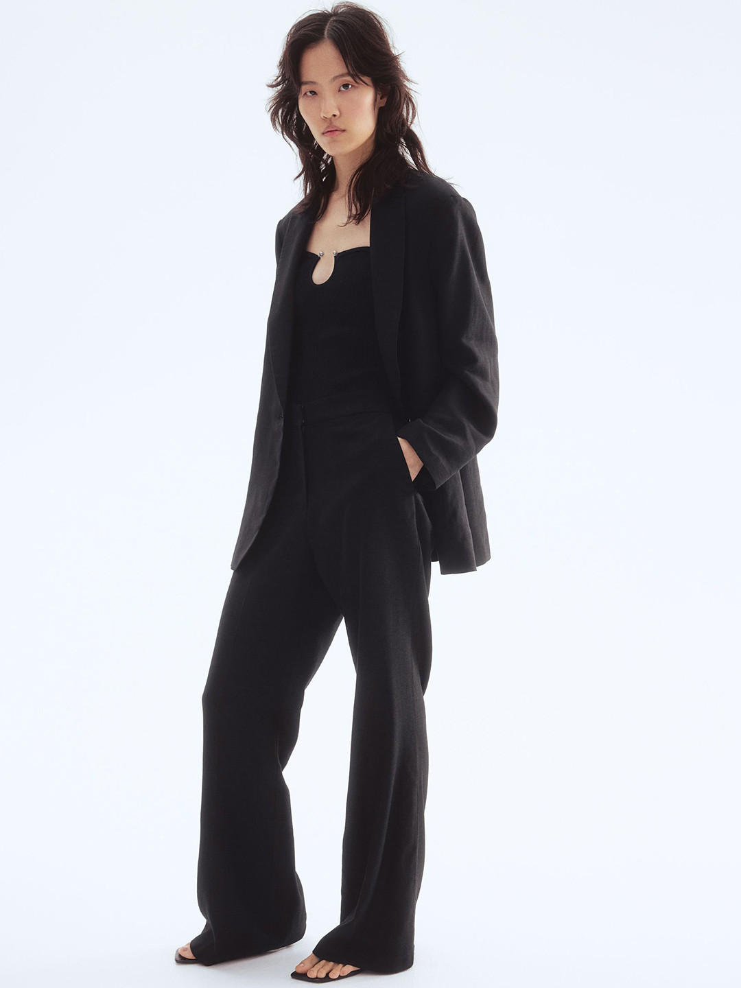 H&M Bootcut Linen-Blend Trousers