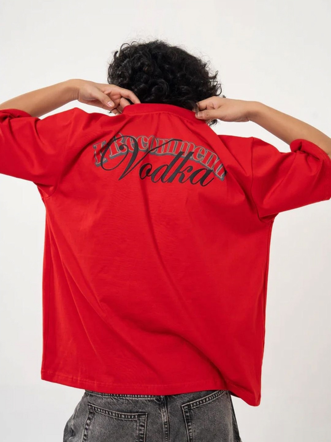 Peach Men Typography Printed Bio Finish Oversized T-shirt