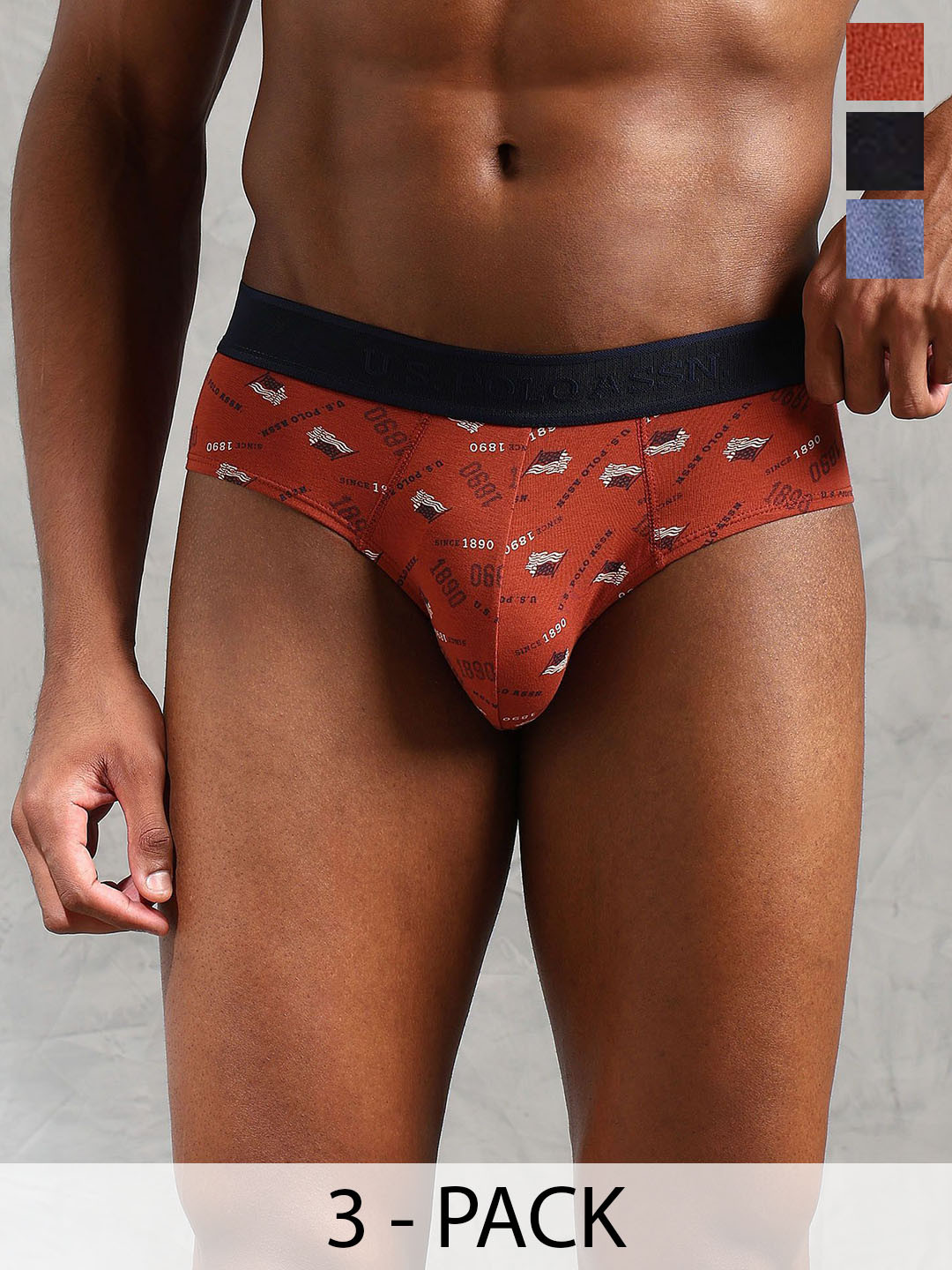 U.S. Polo Assn. Pack Of 3 Typography Printed Low Rise Basic Briefs OEB16-GRZ-P3