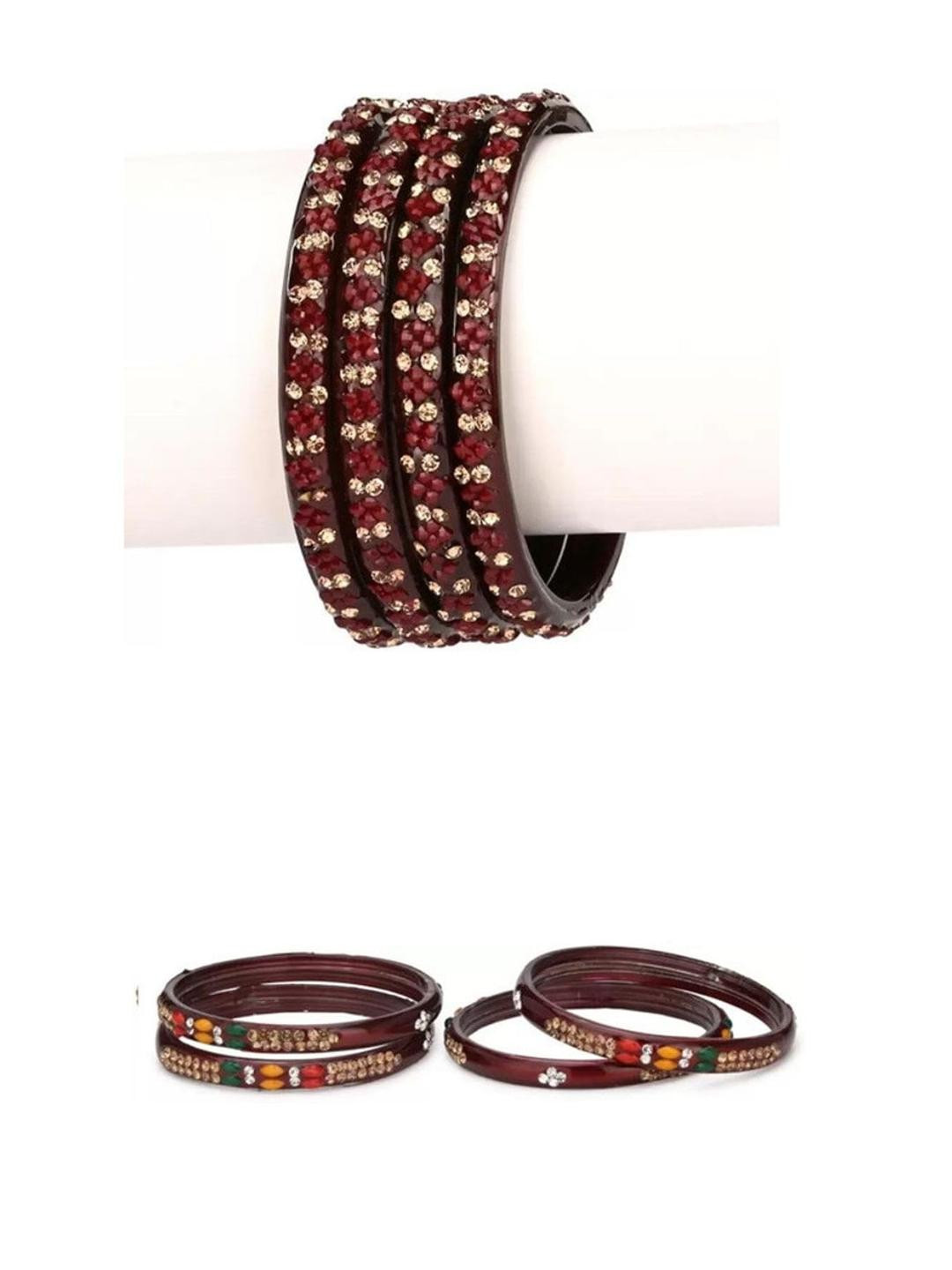 Somil Fashionable Glass Bangles/Kada Set 2 With Colorful Chips & Beads