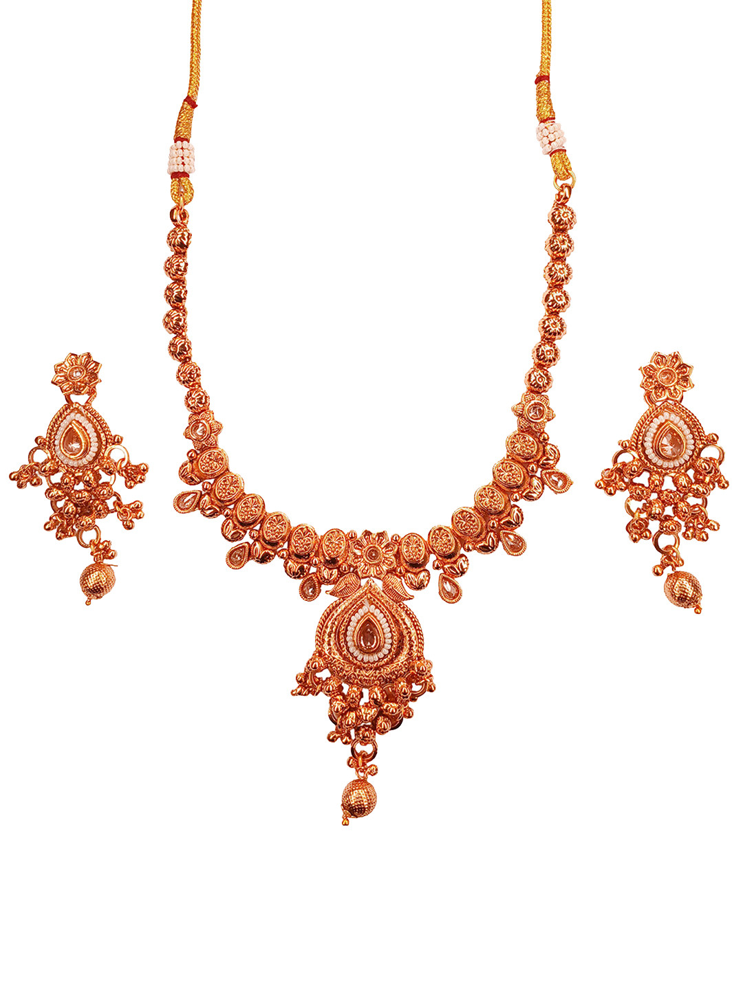 GOLD CASH 22K Gold-Plated Stone Studded & Beaded Temple Jewellery Set