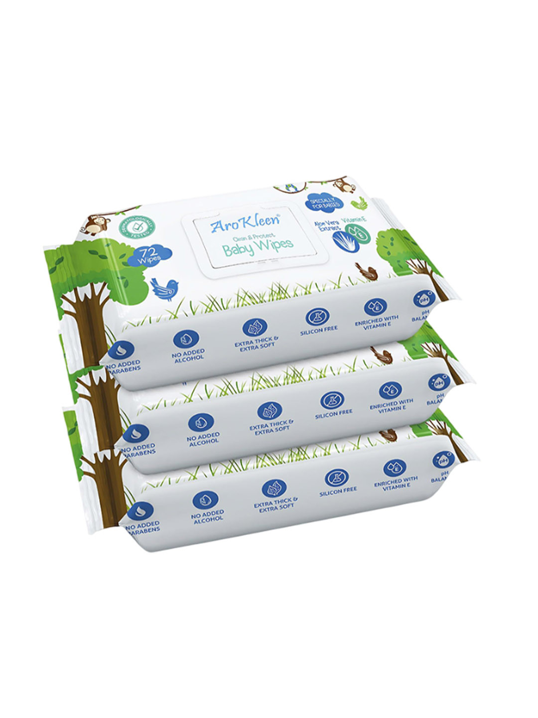 Arokleen Set Of 3 Clean & Protect Baby Wipes- 72 Wipes Each