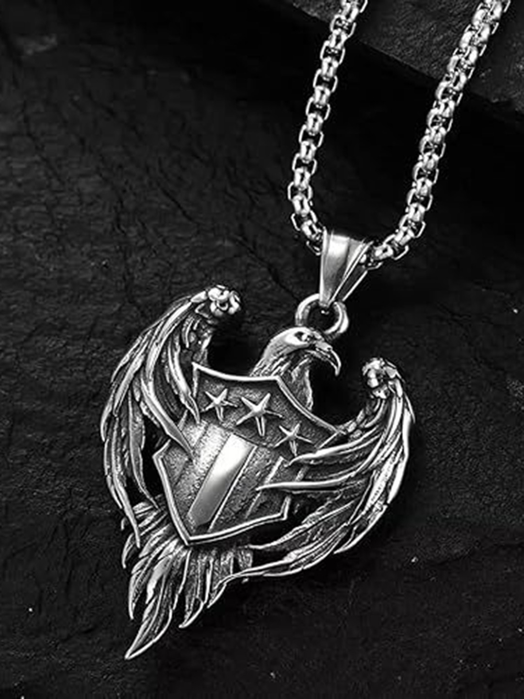 P. R. PRINTS Stainless Steel Silver-Plated American Eagle Pendants With Chains