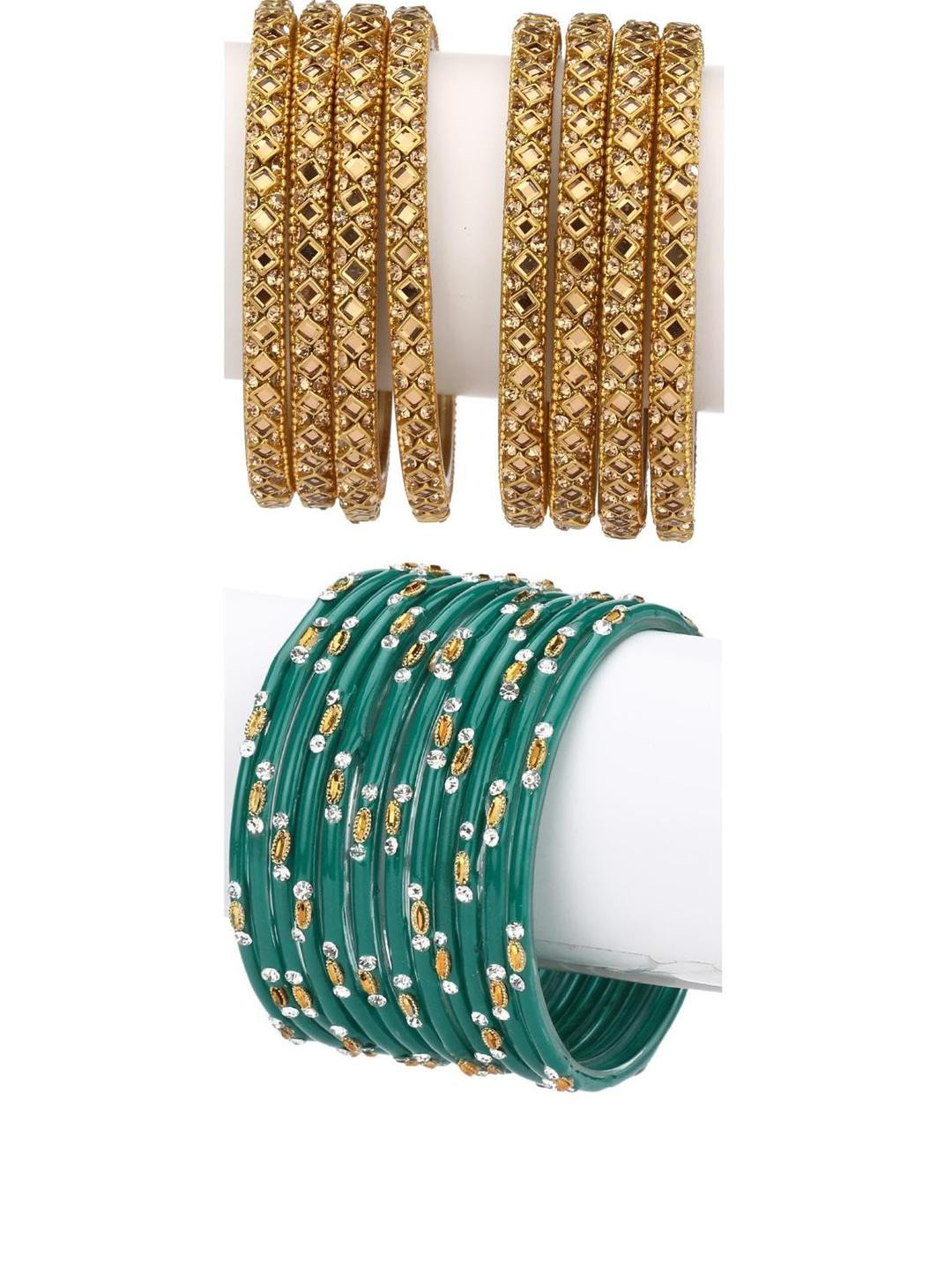 Somil Stylish Glass & Fancy Bangle/Kada Set- Perfect For Marriage, Fashion, Regularly, Gold & Redium, Combo Of 2 Set
