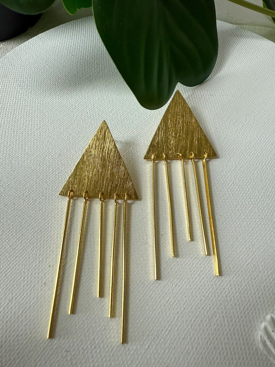 D MAK Gold-Plated Tasselled Triangular Drop Earrings
