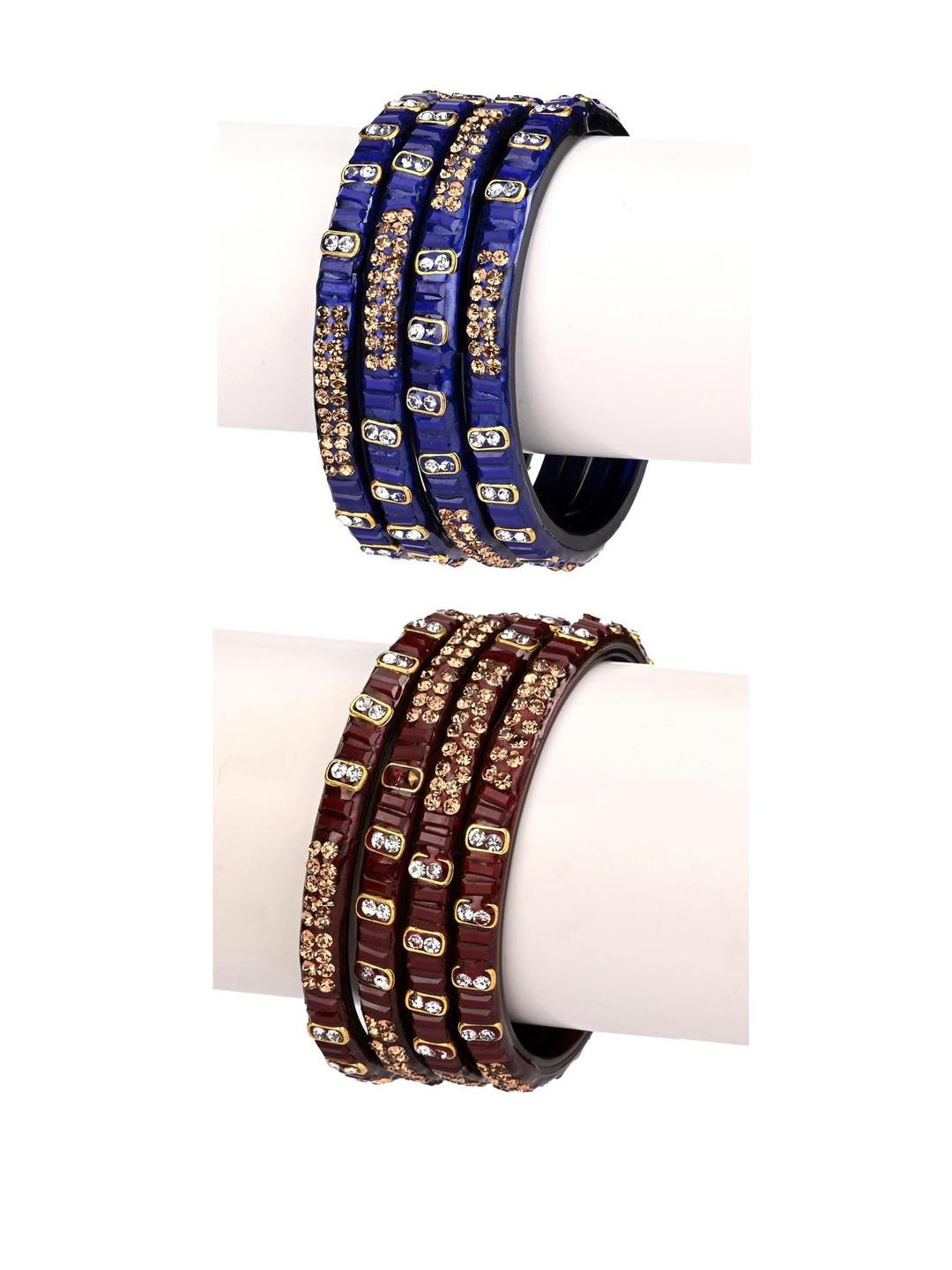 Somil Stylish Glass Fashion Bangles/Kadas Combo Of 2 Set, Blue & Brown