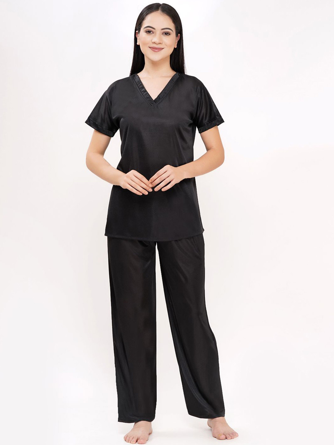 Dreambe Women V-Neck Satin Night suit
