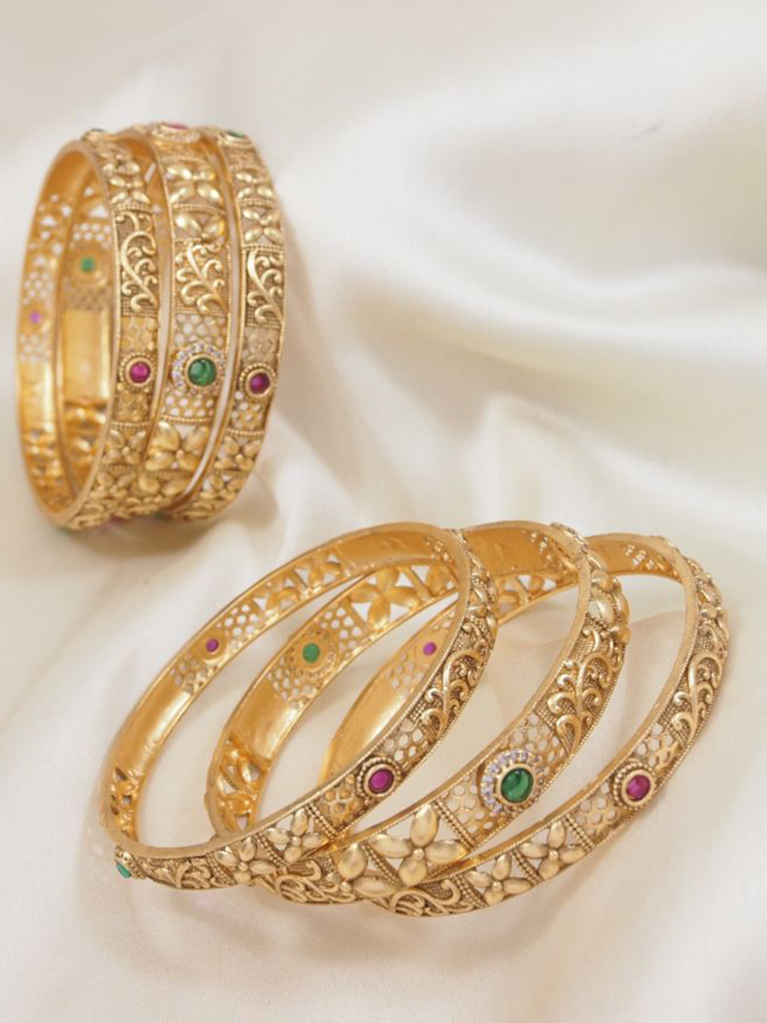 SGA FASHION Set Of 6 Gold-Plating American Diamond Studded Bangles