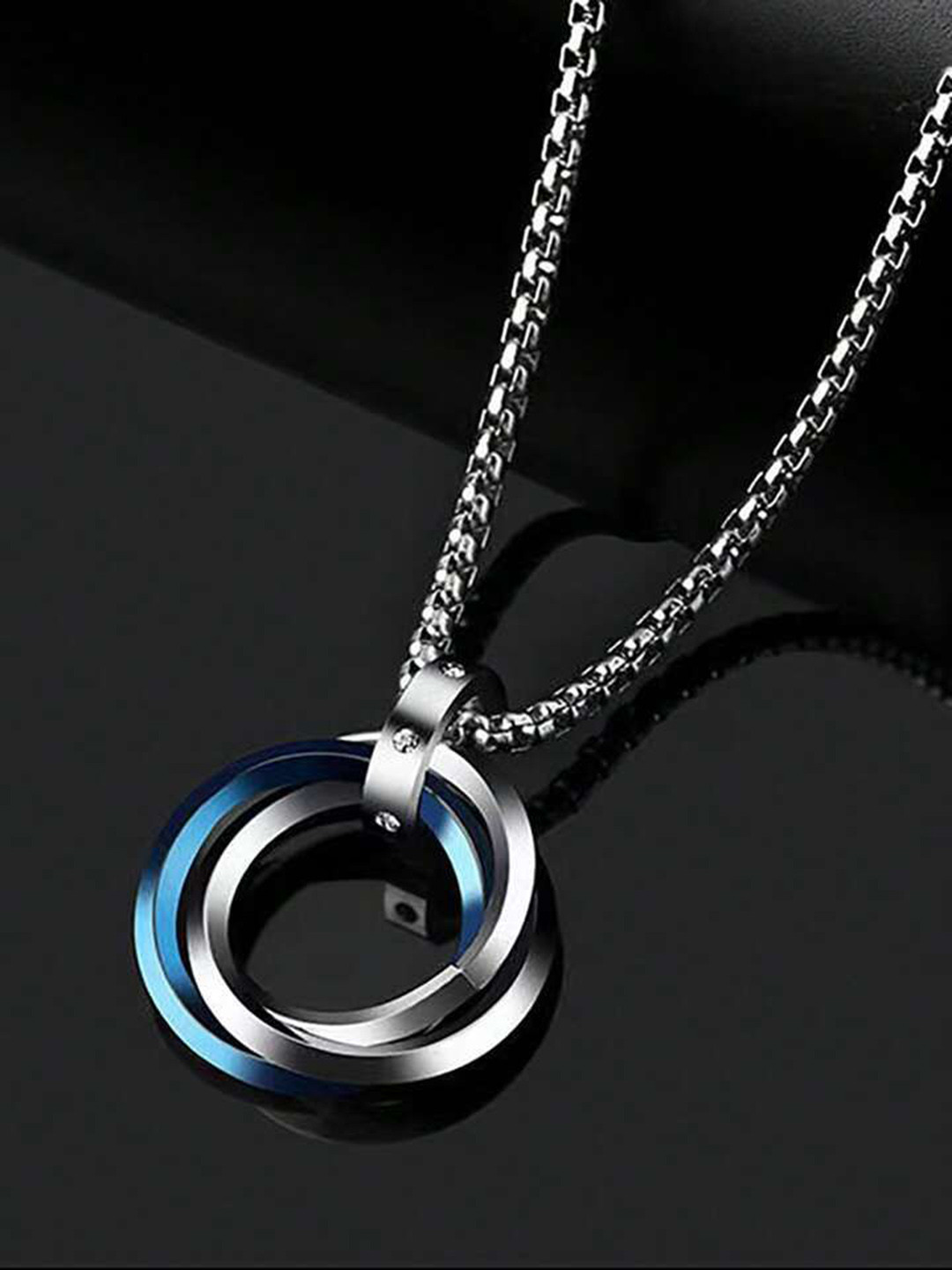 P. R. PRINTS Silver-Plated Stainless Steel Three Lycogel Ring Pendant With Chain