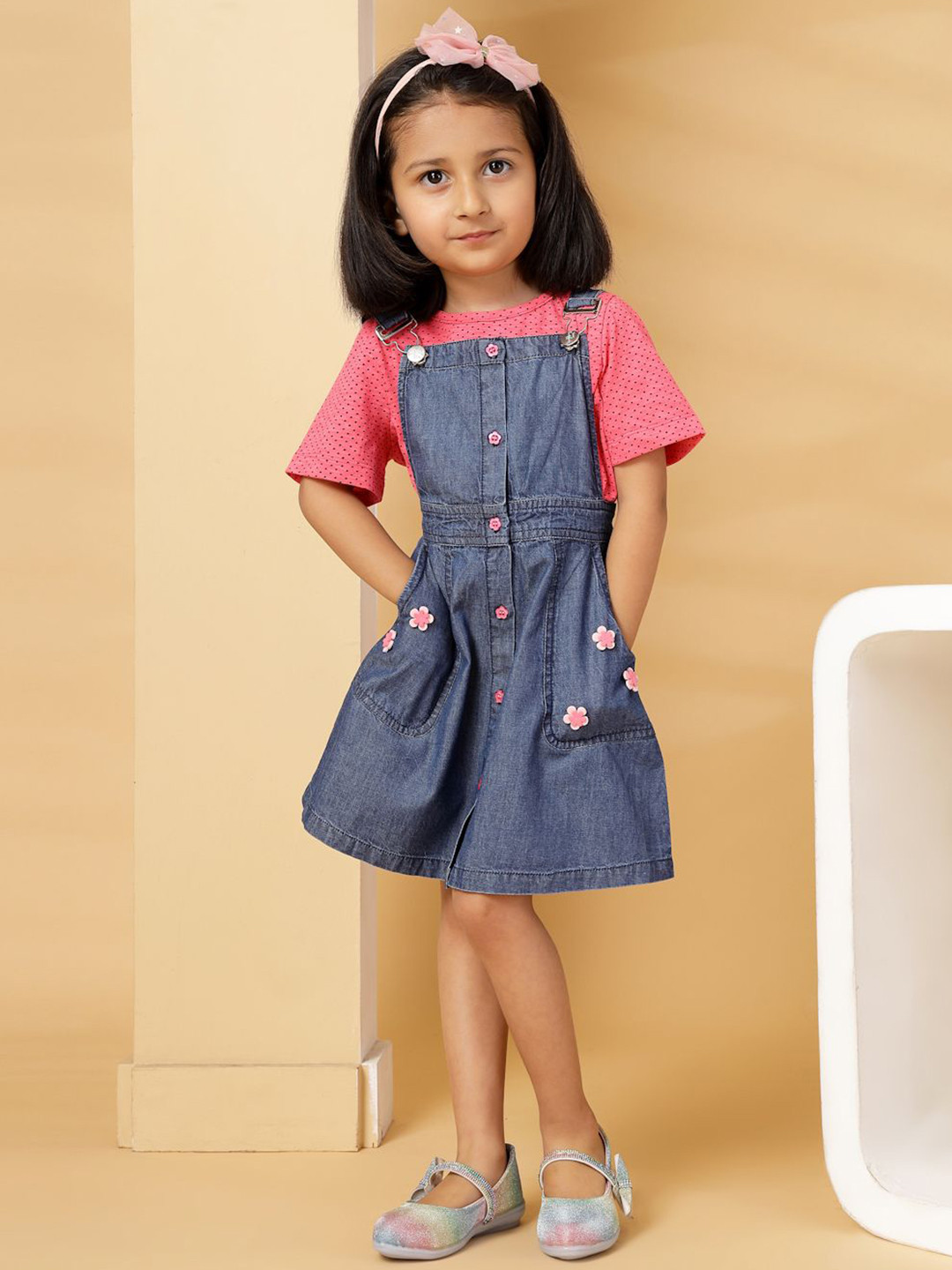 Budding Bees Girls Blue Dungarees