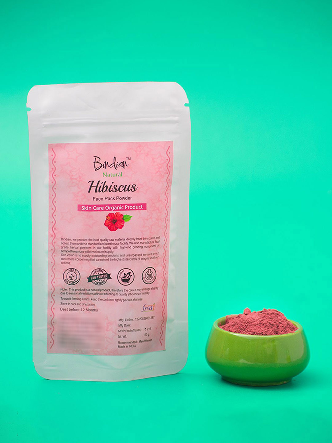 Bindian Hibiscus Face Pack Powder For Anti-Aging - 50 g