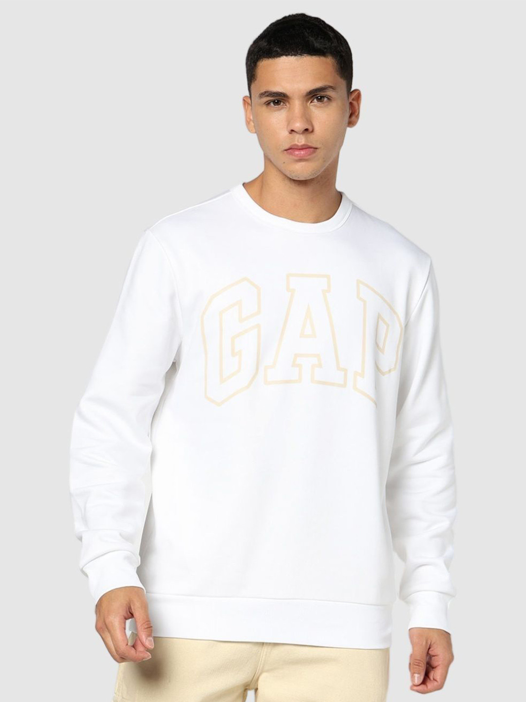 GAP Men Brand Logo Print Crew-Neck Fleece Sweatshirt