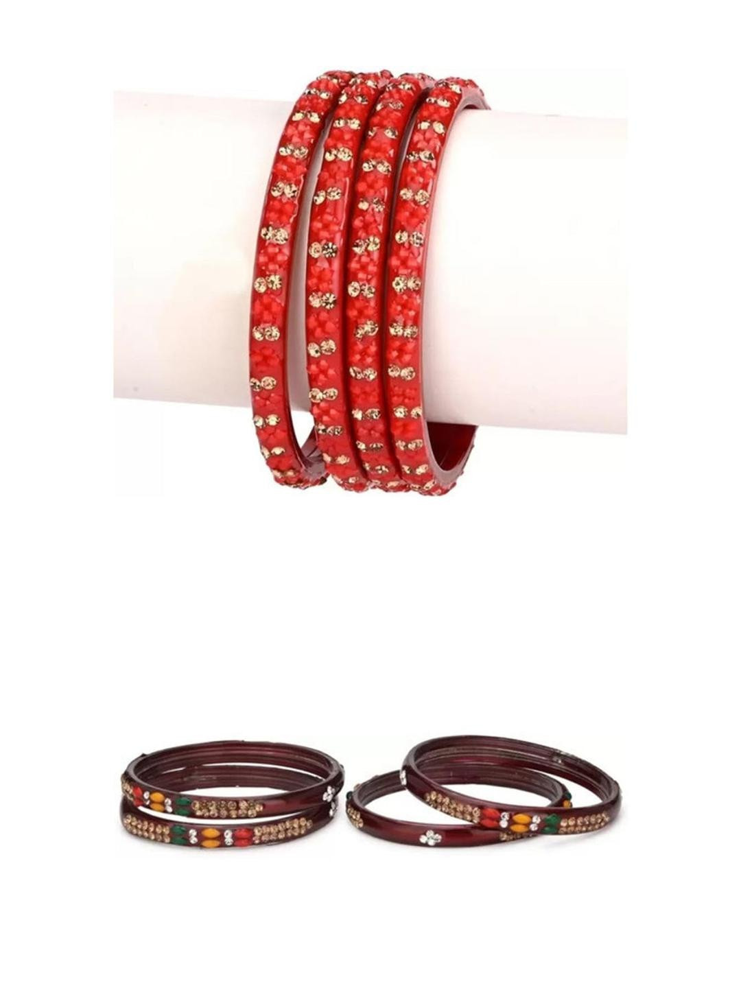 Somil Fashionable Glass Bangles/Kada Combo of 2,Red & maroon Pack Of 8