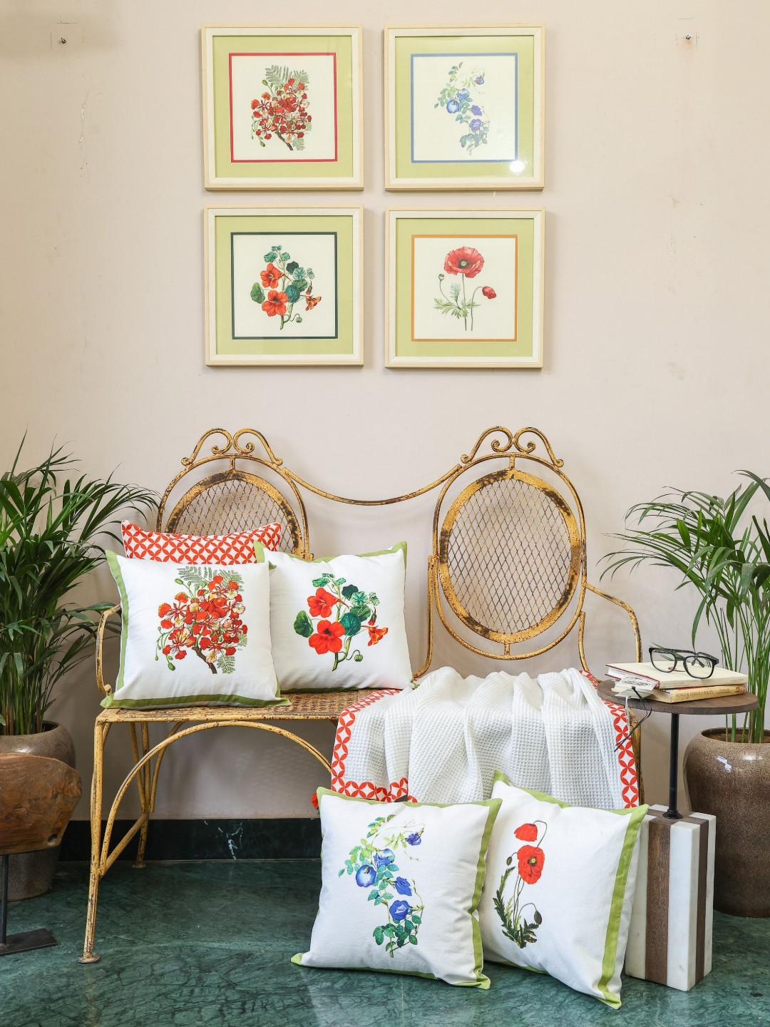 Crown of Poppies Blooming Garden 5 Pieces Floral Printed Cotton Square Cushion Covers