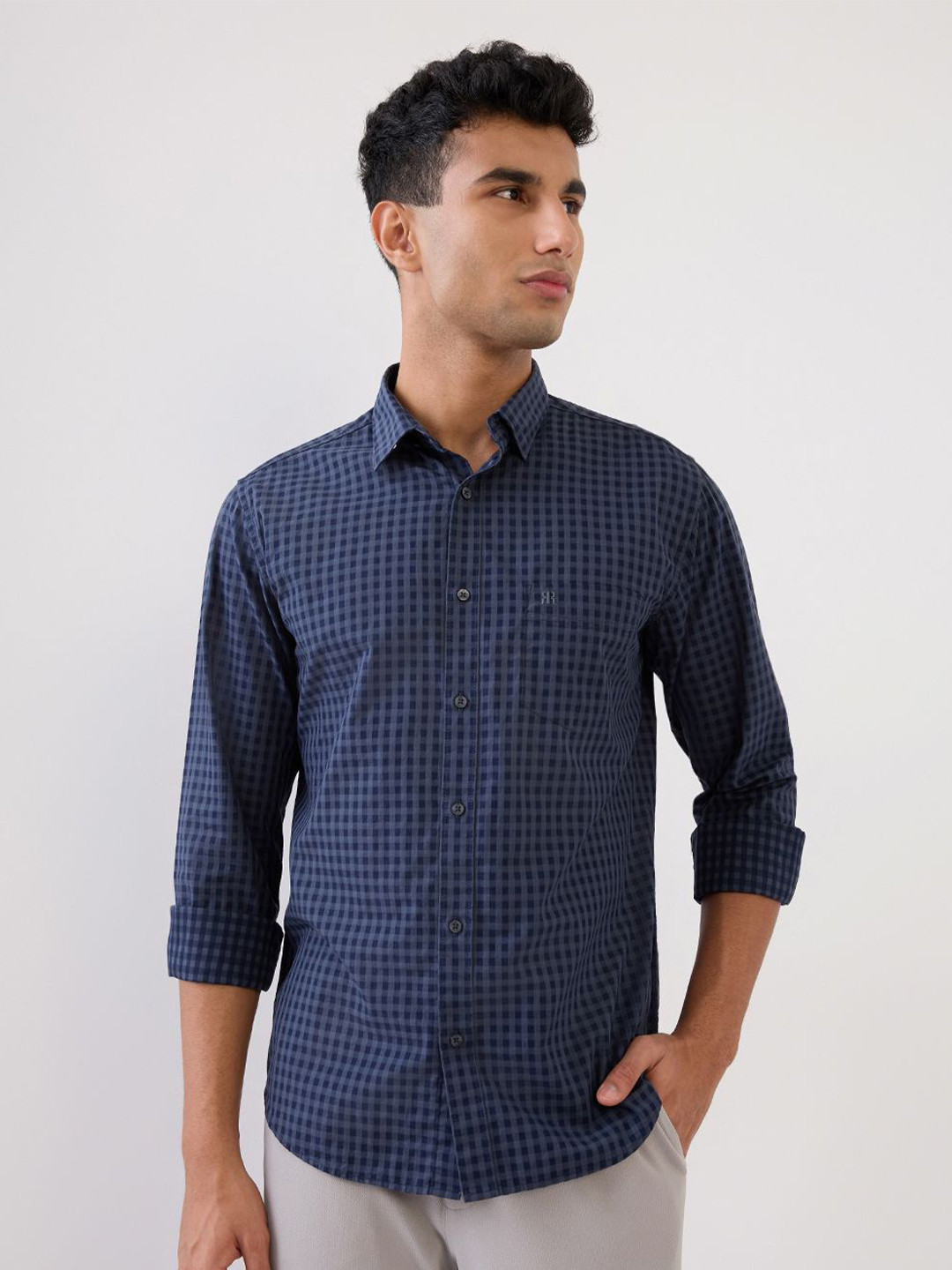 Raymond Gingham Checked Button-Down Collar Pure Cotton Casual Shirt