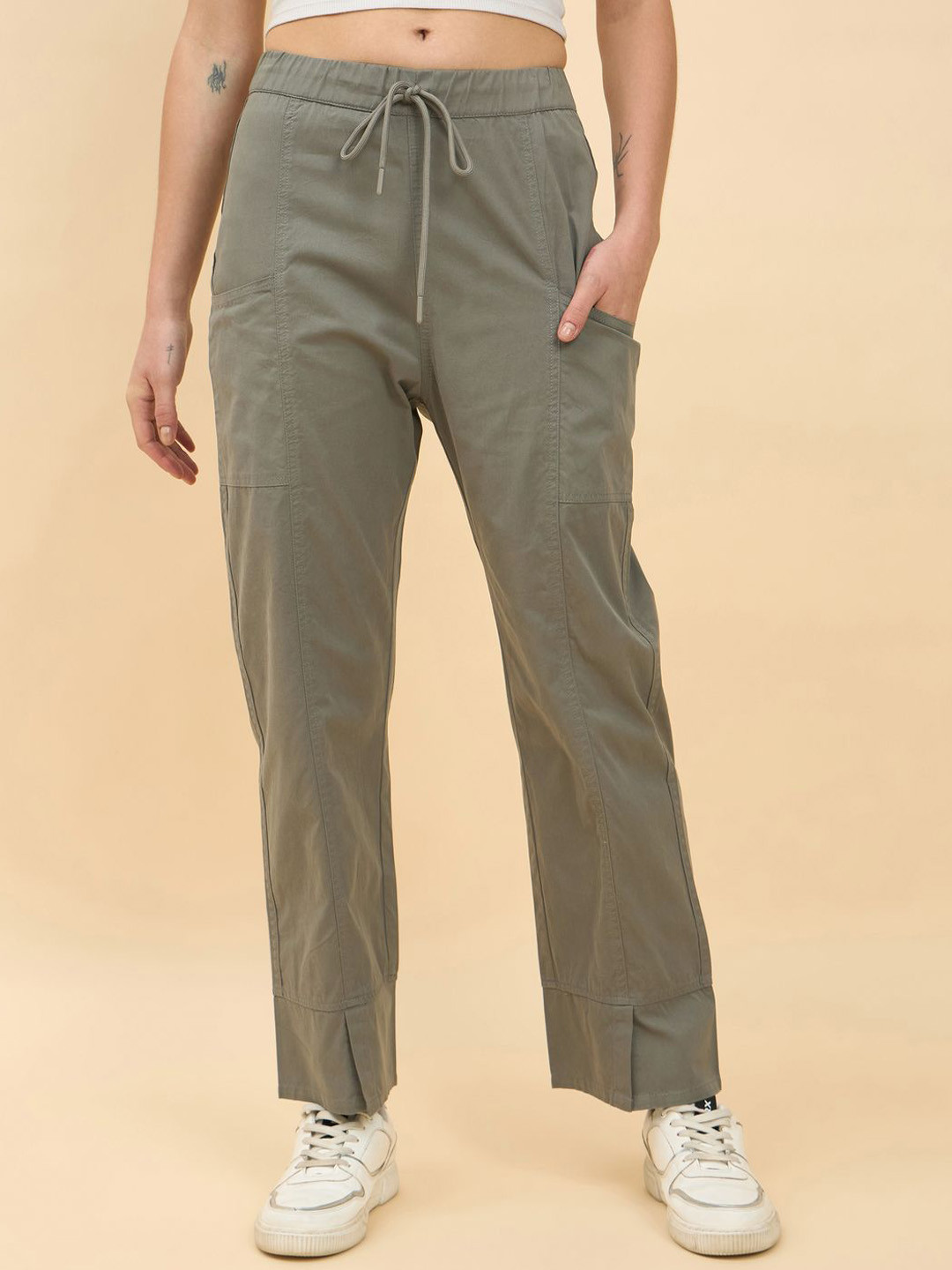 STUDIO NEXX Relaxed Loose Fit Mid-Rise Cargo Trousers
