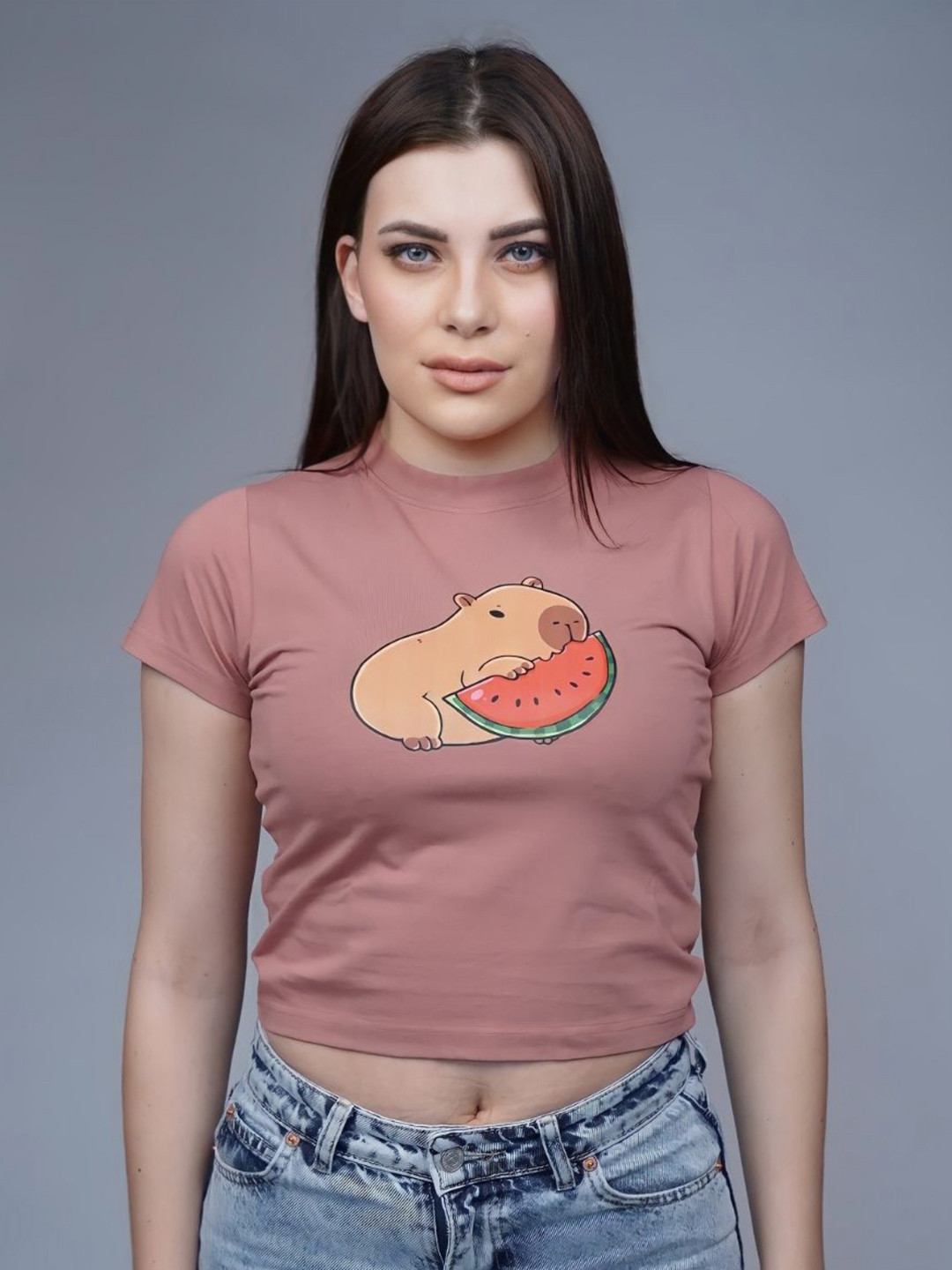 CREATIVE LINE Women Graphic Printed Round Neck Cotton Slim Fit T-shirt