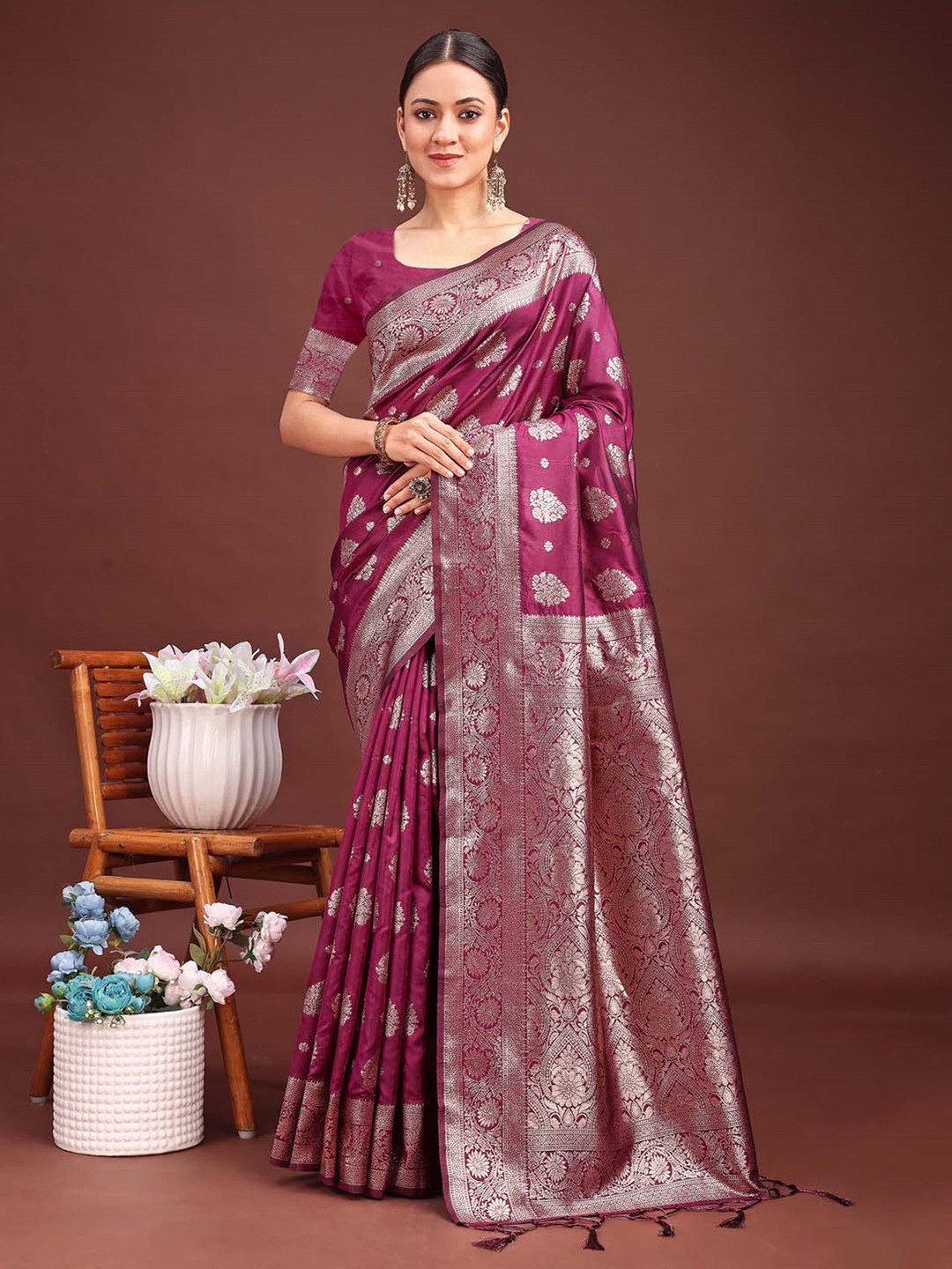 Pandadi Saree  Banarasi Silk Zari Weaving Saree with Matching Blouse Piece