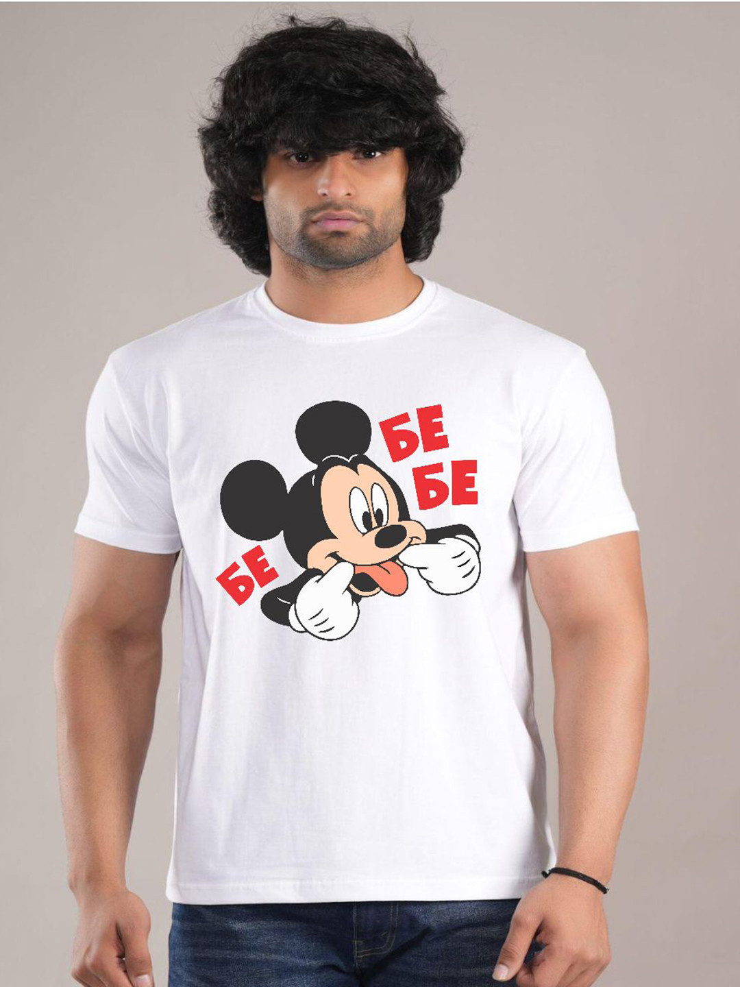 HESHA Men Mickey Mouse Comic Printed Round Neck T-shirt