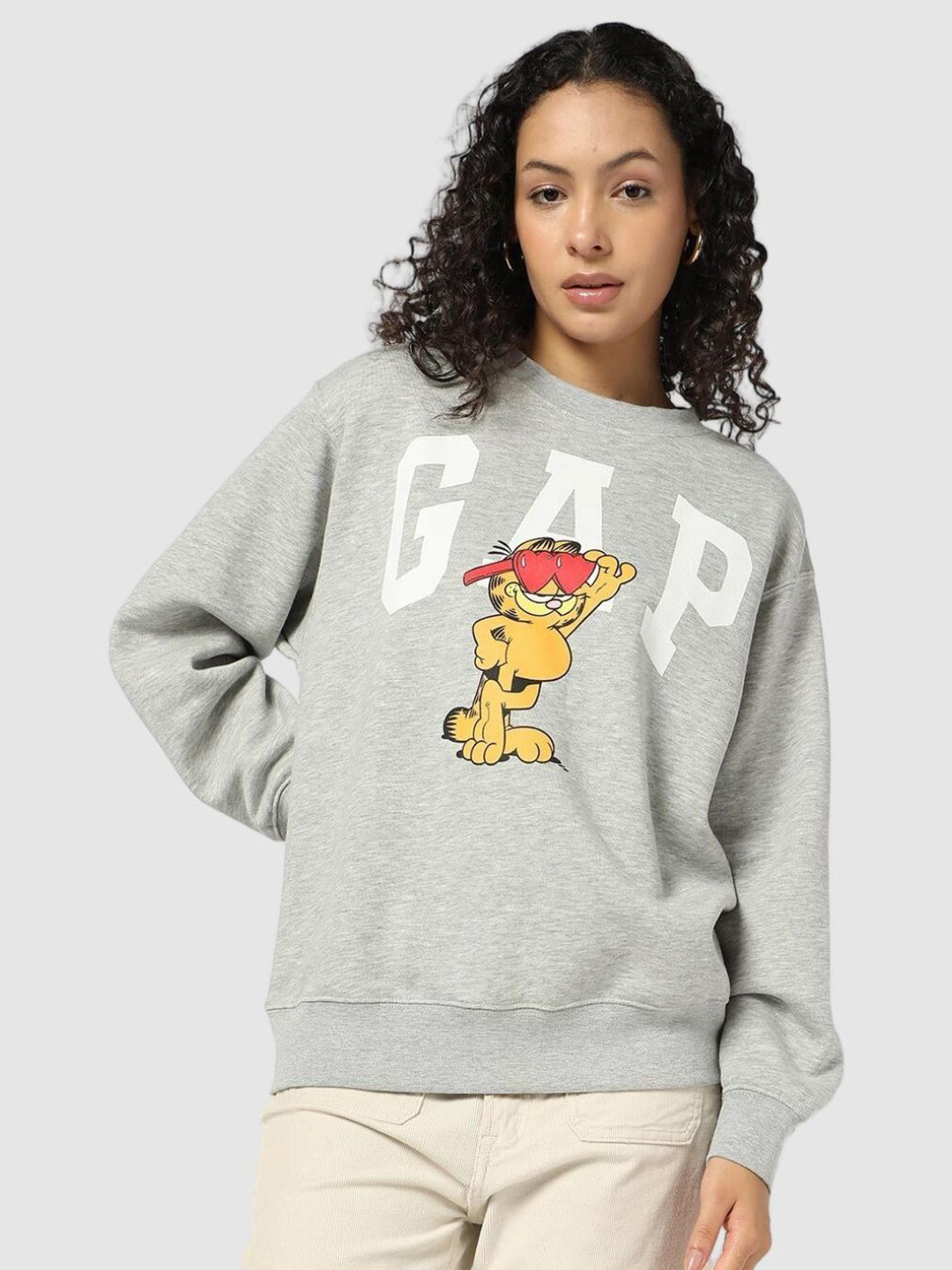 GAP Garfield Women Brand Logo Print Crew-Neck Pullover Sweatshirt