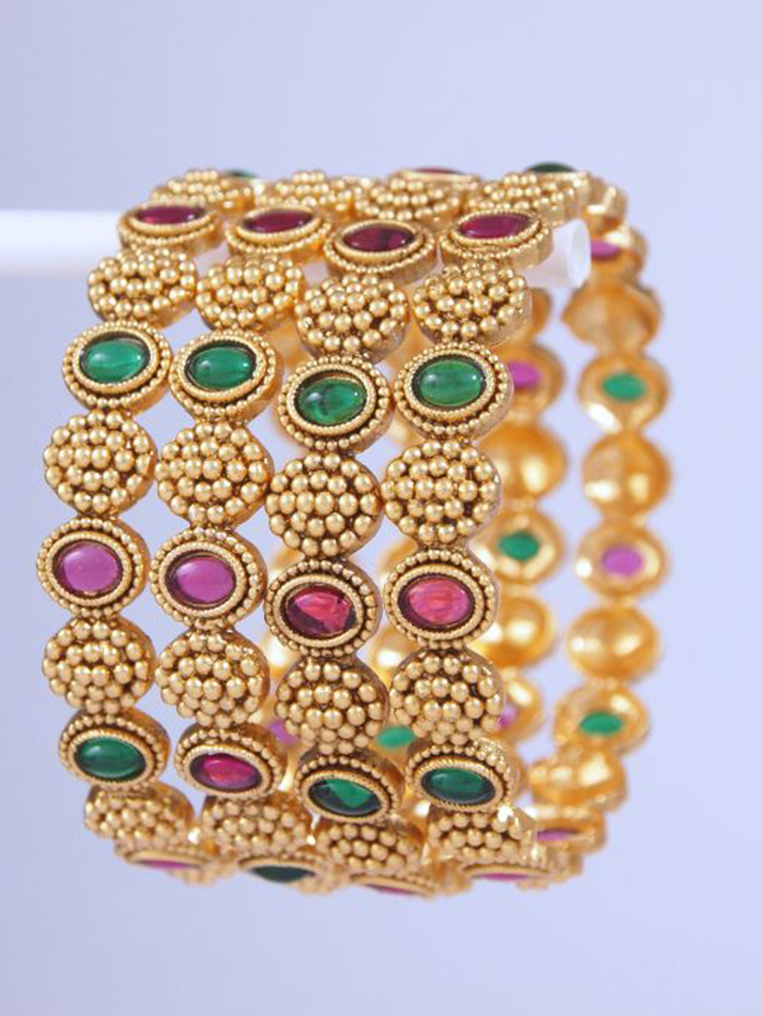 SGA FASHION Set Of 4 Gold-Plated AD-Studded Matte Polished Bangles