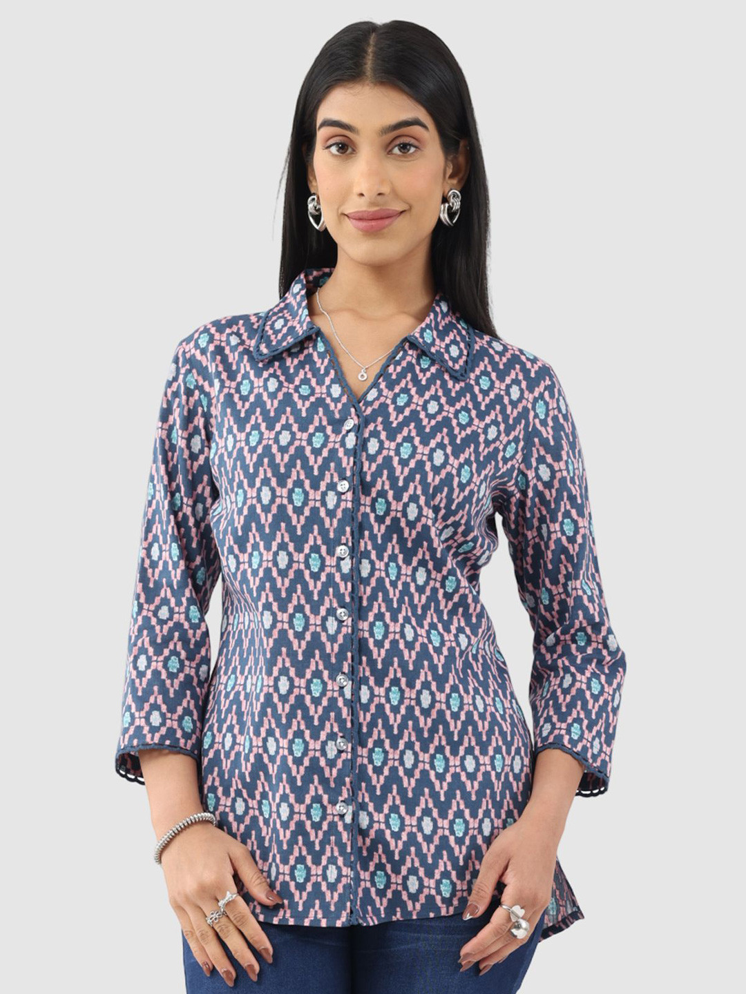 Mustard Geometric Printed Above The Keyboard Collar Casual Shirt