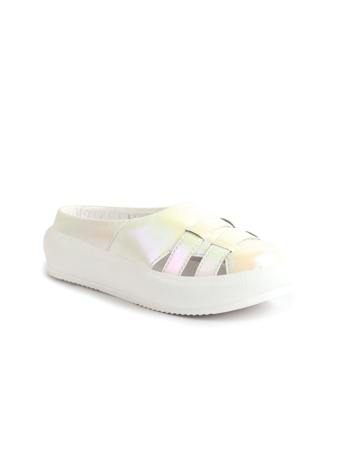 FAUSTO Women Double Strap Metallic Platform Slip On Mule Sneakers