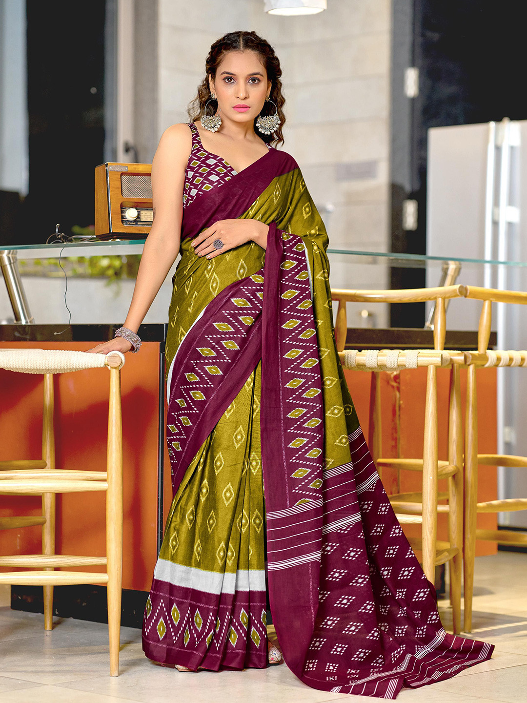 Pandadi Saree Geometric Block Printed Sarees