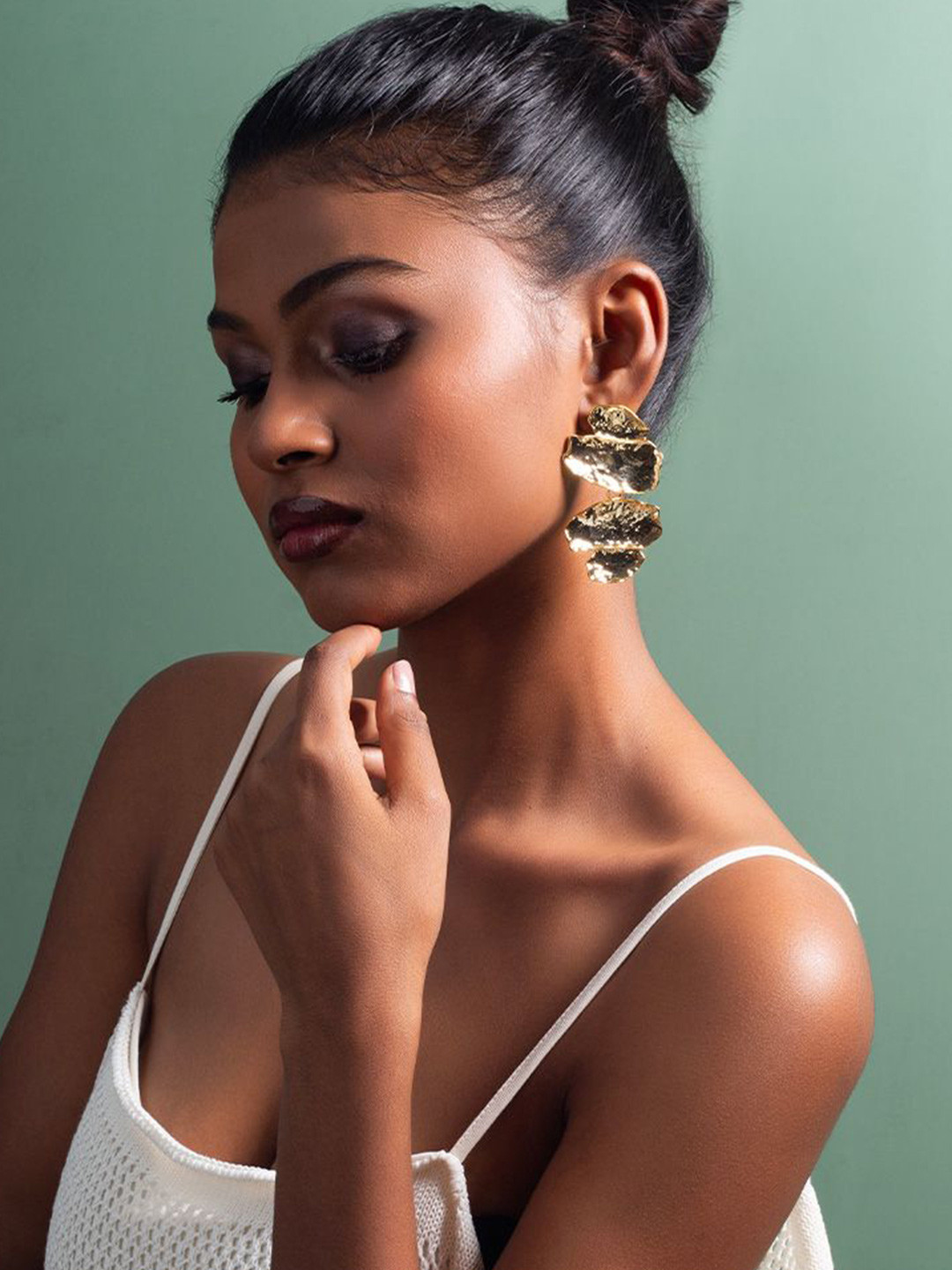 MINJI AND CO. Hammered Gold-Plated Contemporary Drop Earrings