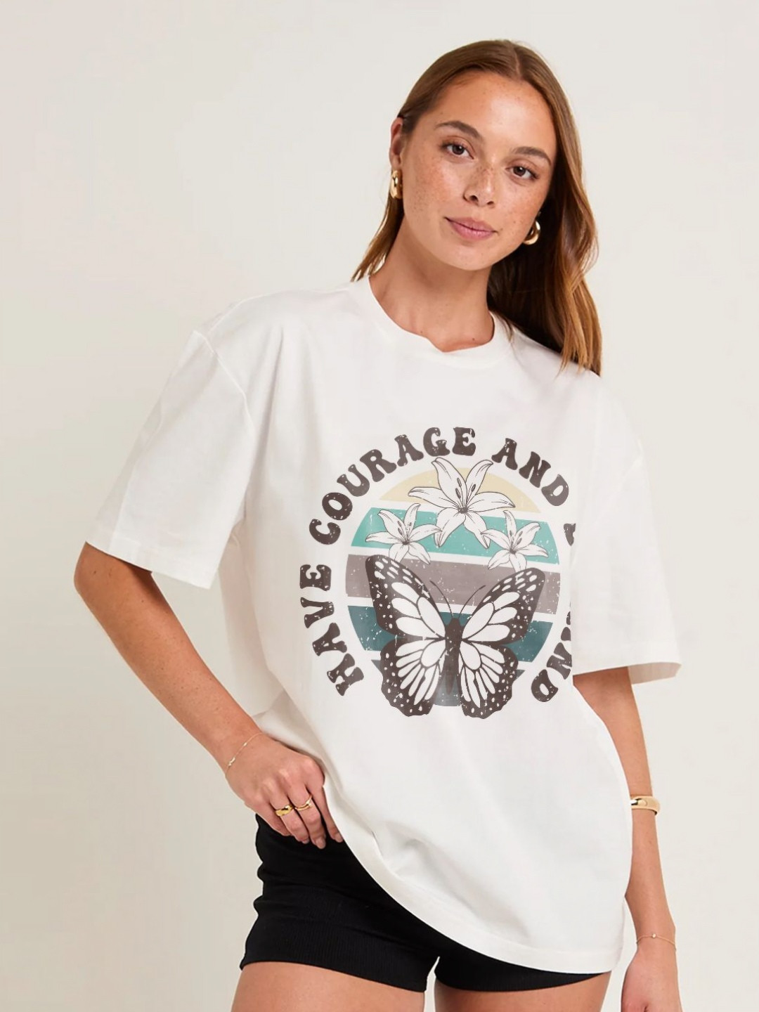 PRONK Be Kind Graphic Printed Drop-Shoulder Sleeves Oversized Cotton T-shirt