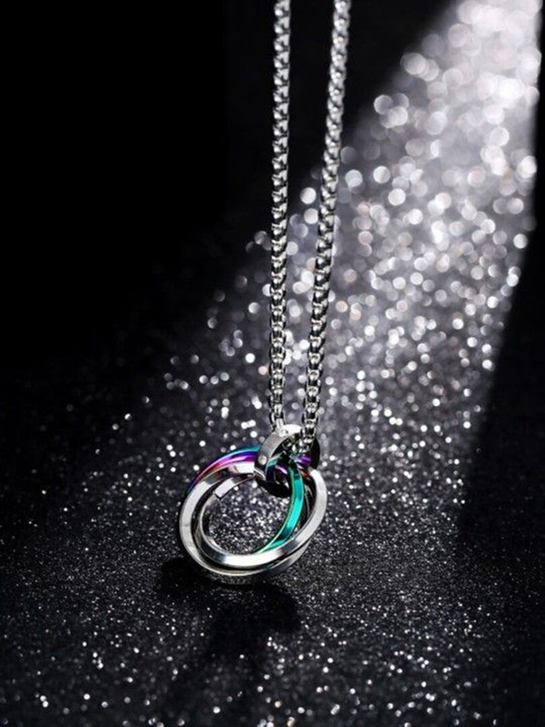 P. R. PRINTS Silver-Plated Stainless Steel Three Lycogel Ring Pendant With Chain