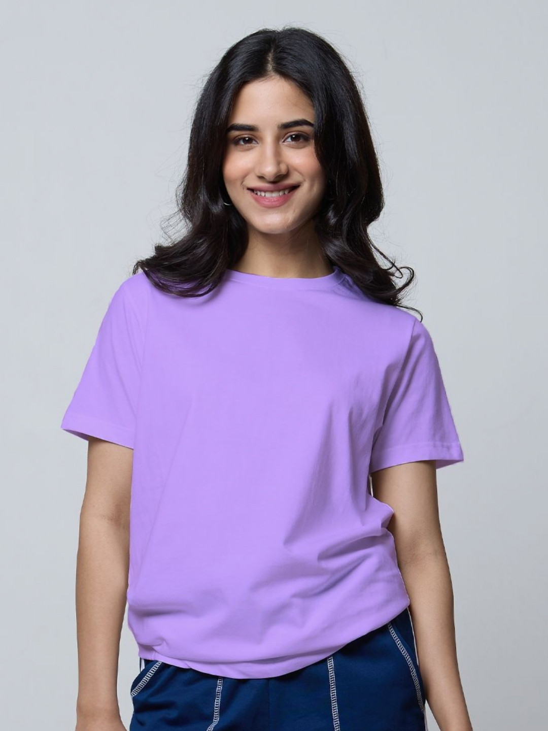 DKY Women Solid Round Neck Cotton T-shirt