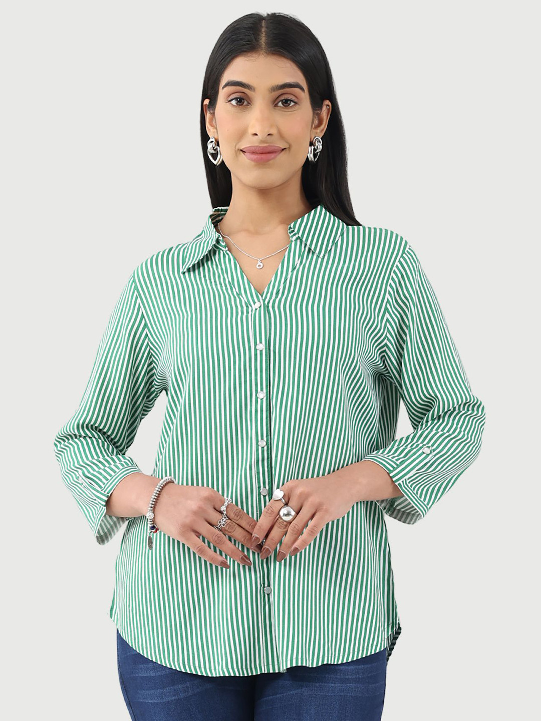 Mustard Striped Above The Keyboard Collar Casual Shirt