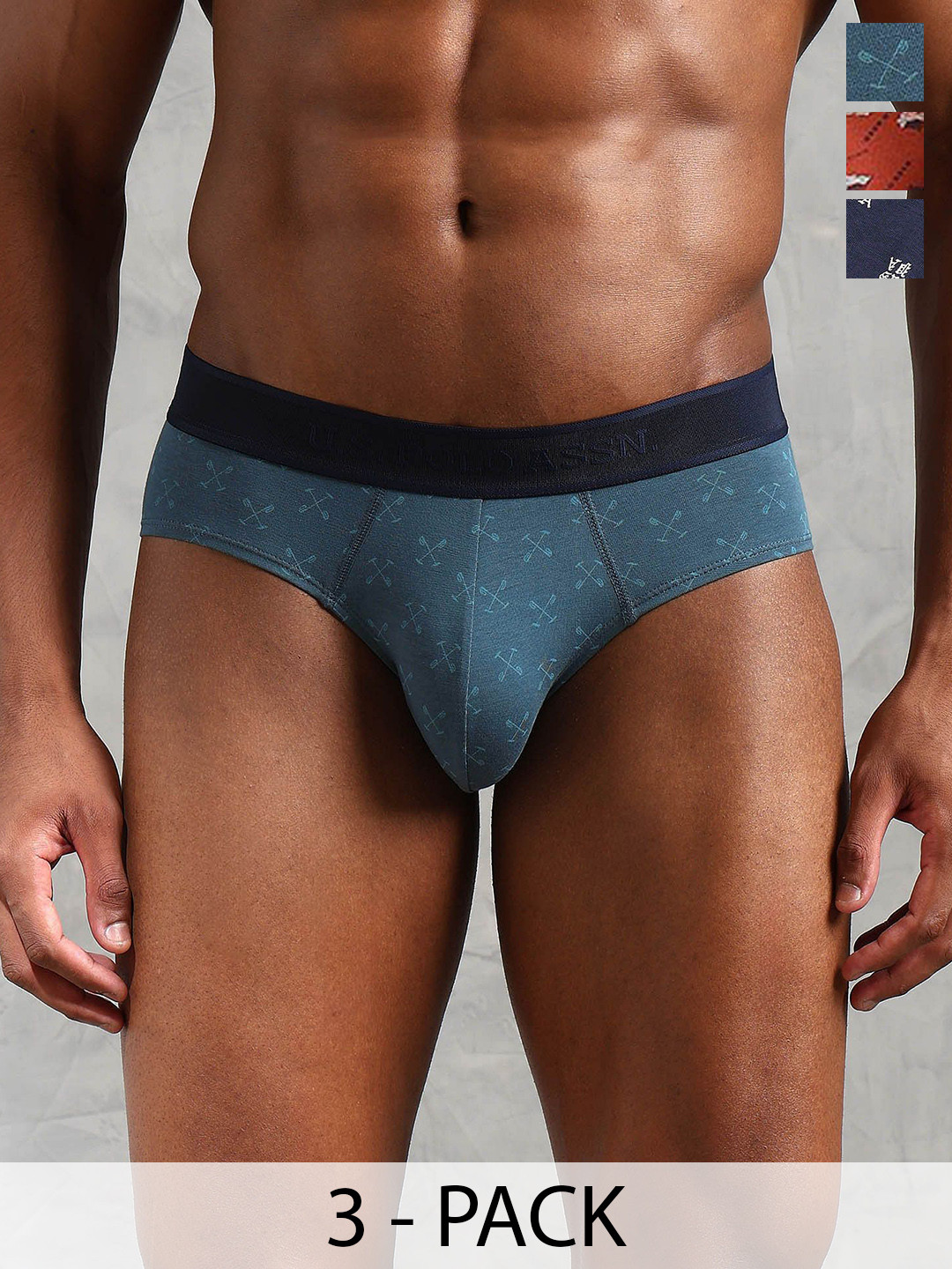 U.S. Polo Assn. Pack Of 3 Printed Low Rise Basic Briefs OEB16-BRZ-P3