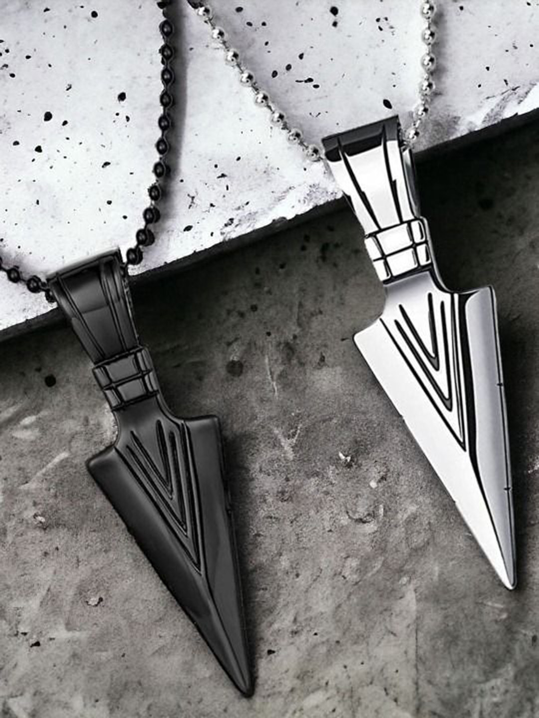 P. R. PRINTS Set Of 2 Silver-Plated Stainless Steel Geometric Pendant With Chain