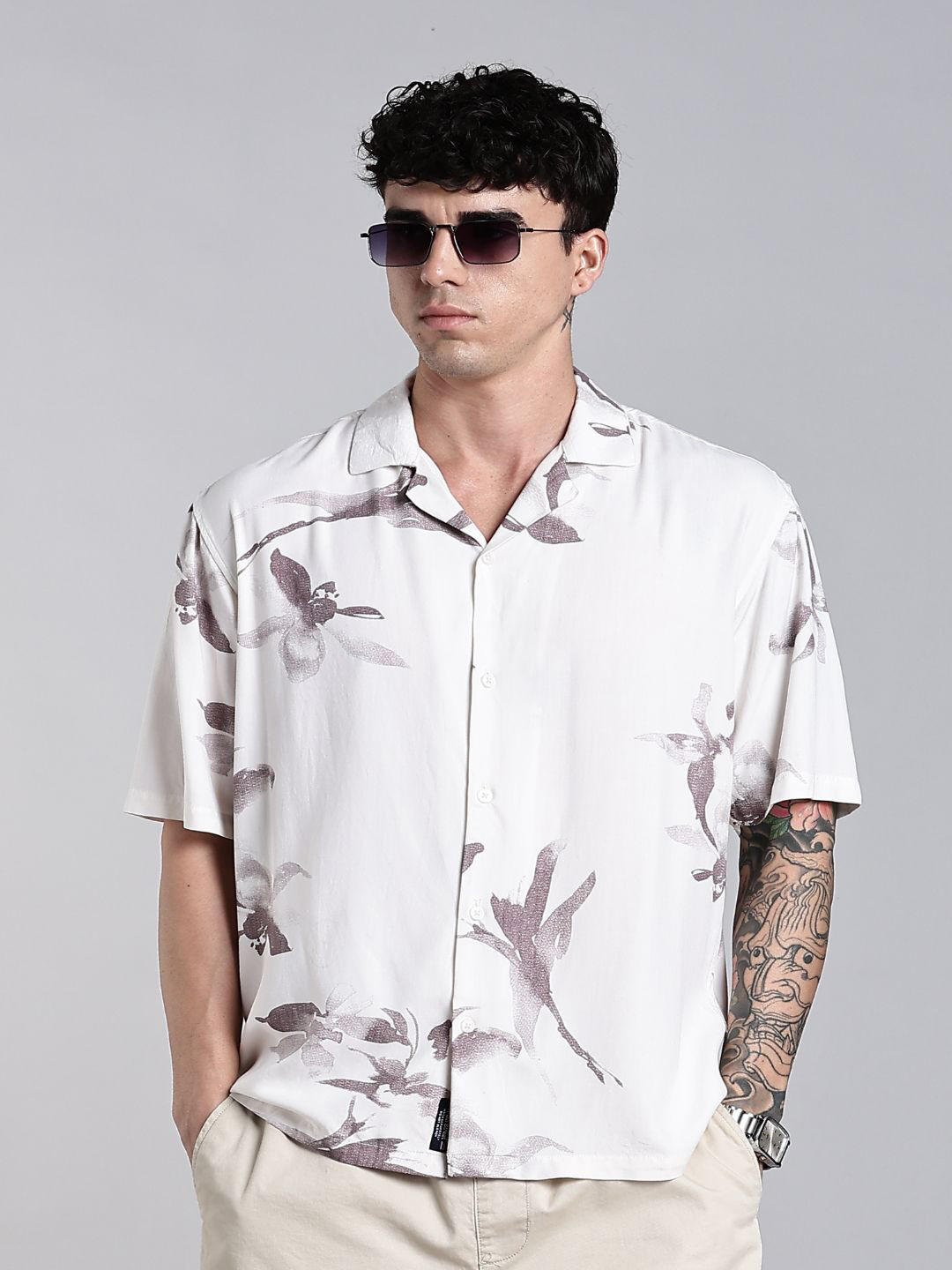 PAUL STREET Florado Floral Printed Cuban Collar Comfort Boxy Casual Shirt