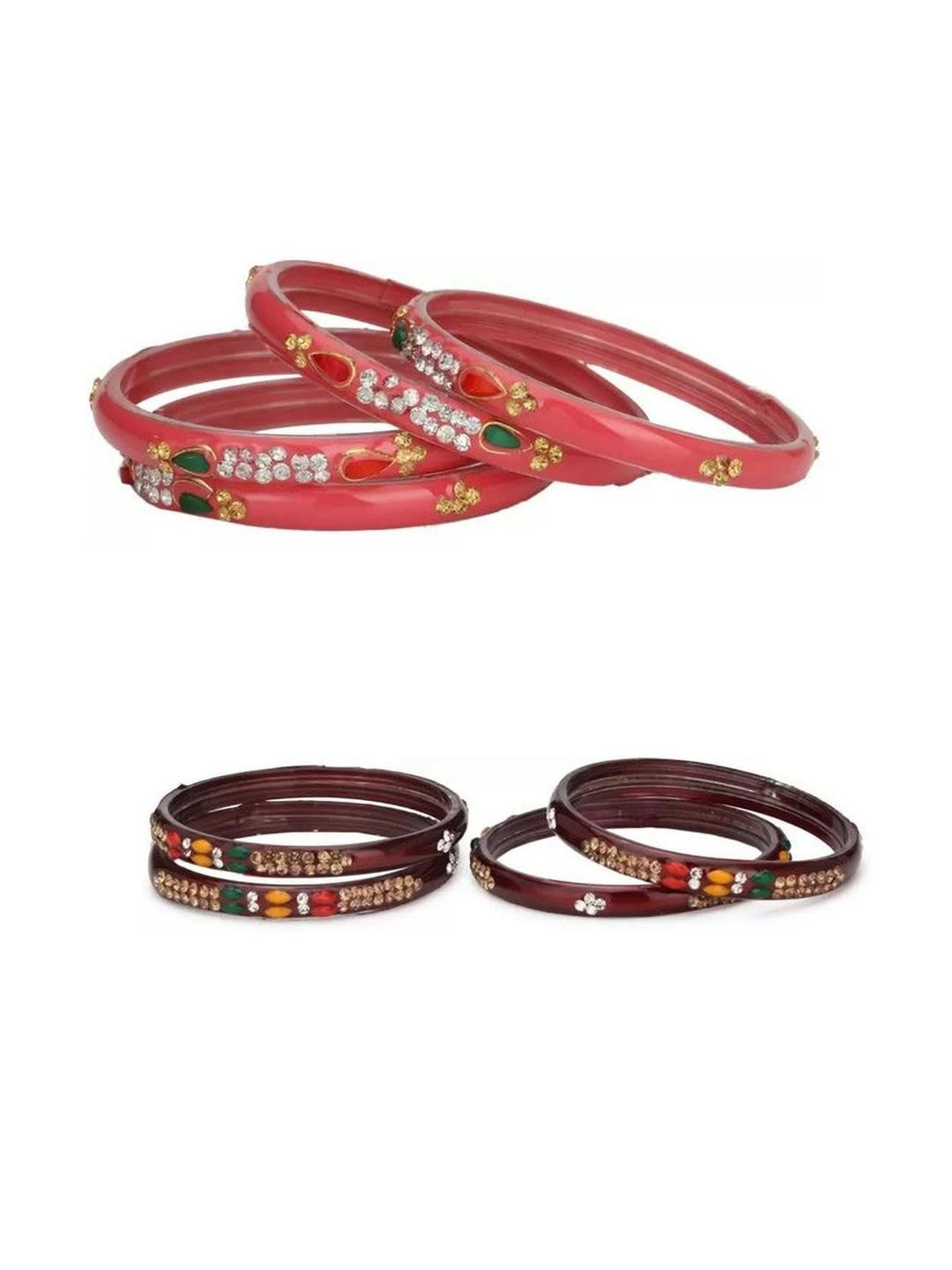 Somil Fashionable Glass Bangles/Kada Set  Combo of 2  Pack Of 8