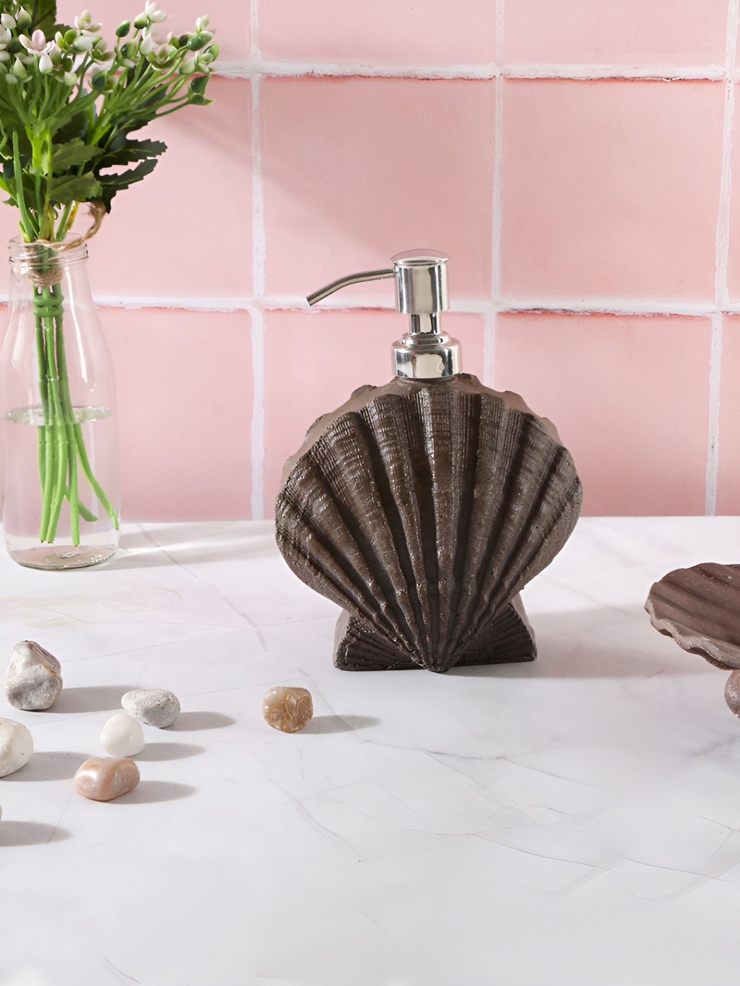 THE HOME CO. Brown 2 Pieces Textured Soap Dispenser With Soap Tray