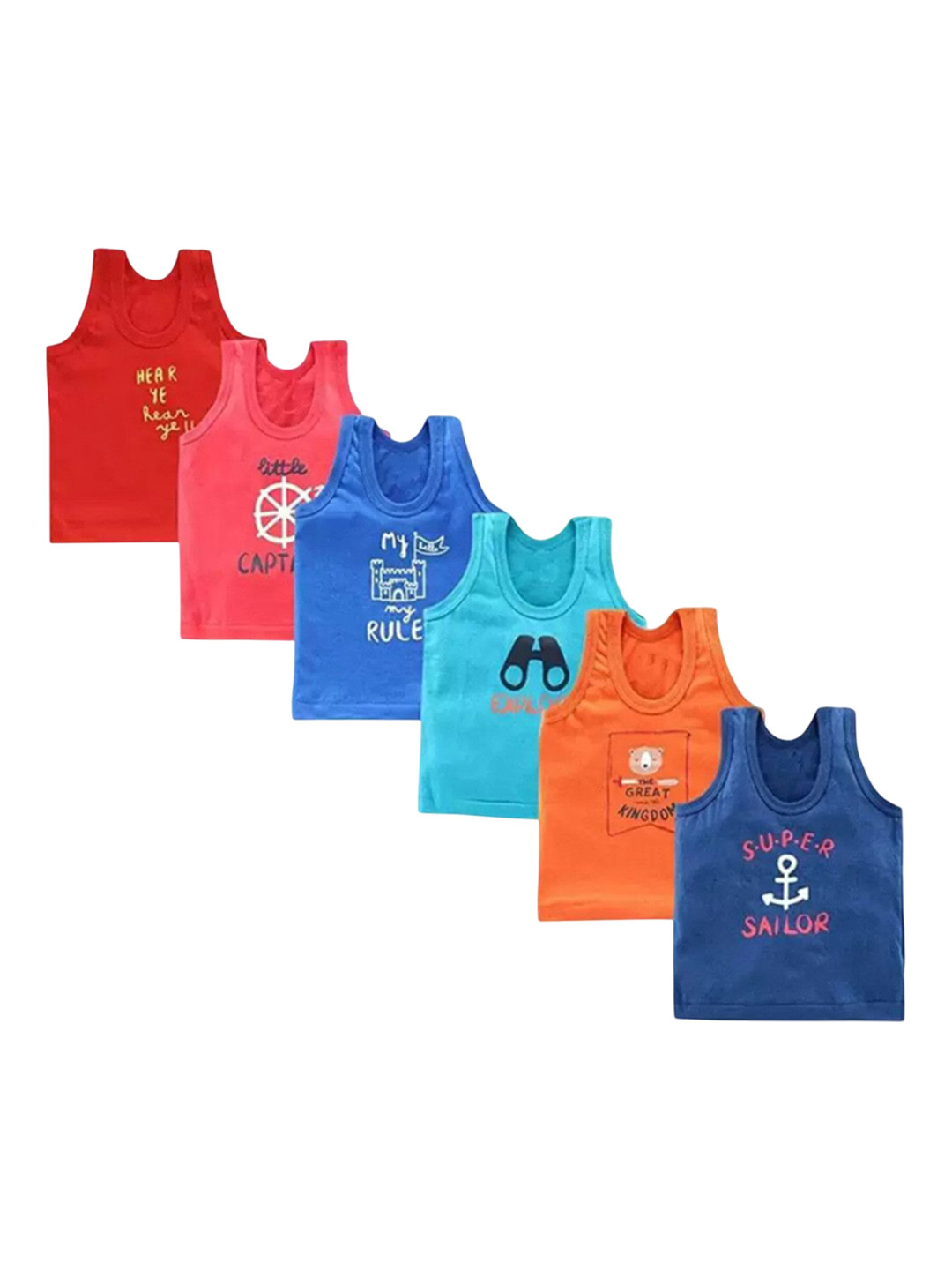 NEW TRINATH HOSIERY Kids Pack Of 6 Printed Cotton Basic Vests VD 0-3M