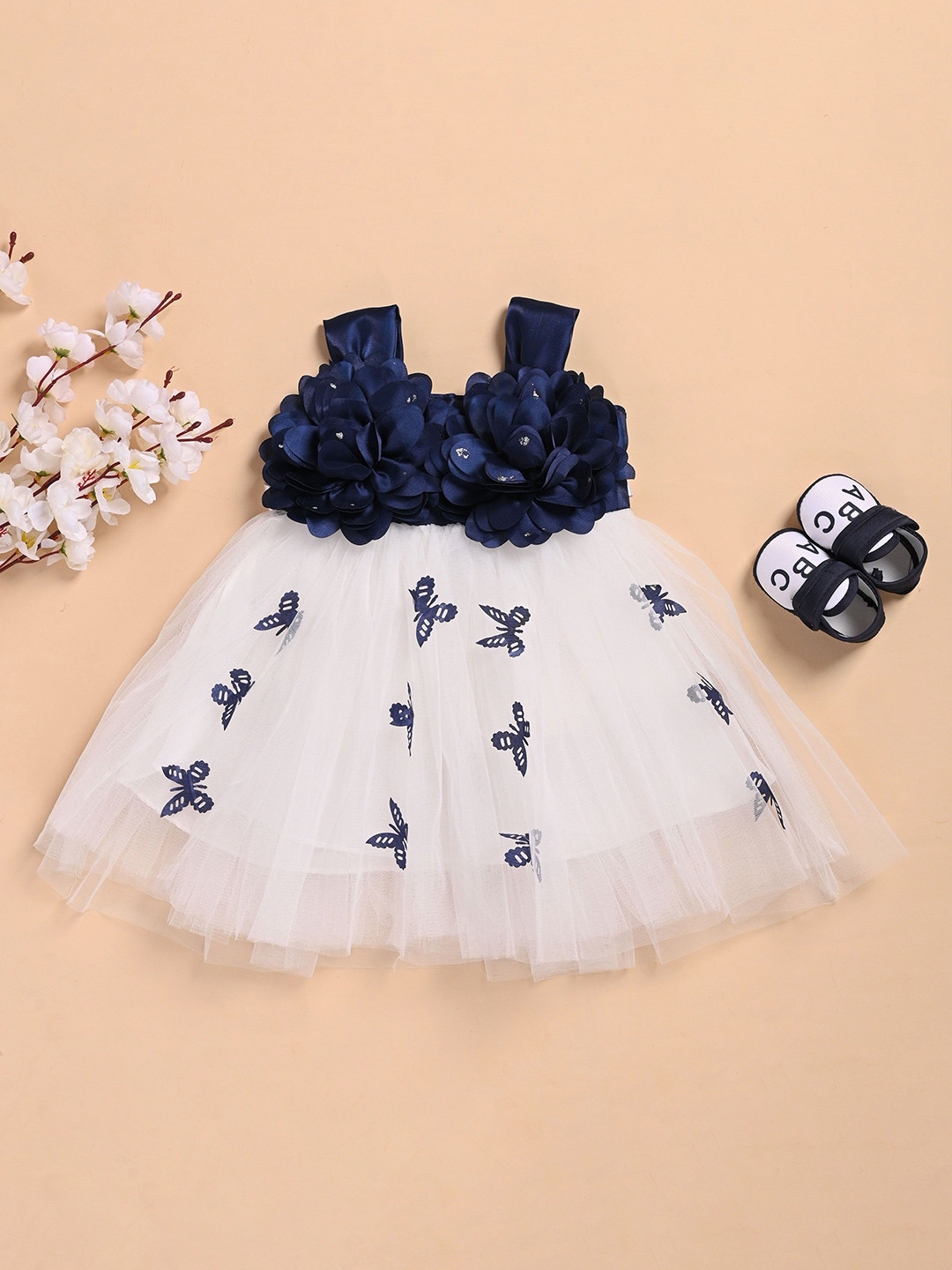 VILLATA FASHION Girls Floral Self Design Georgette Fit & Flare Dress