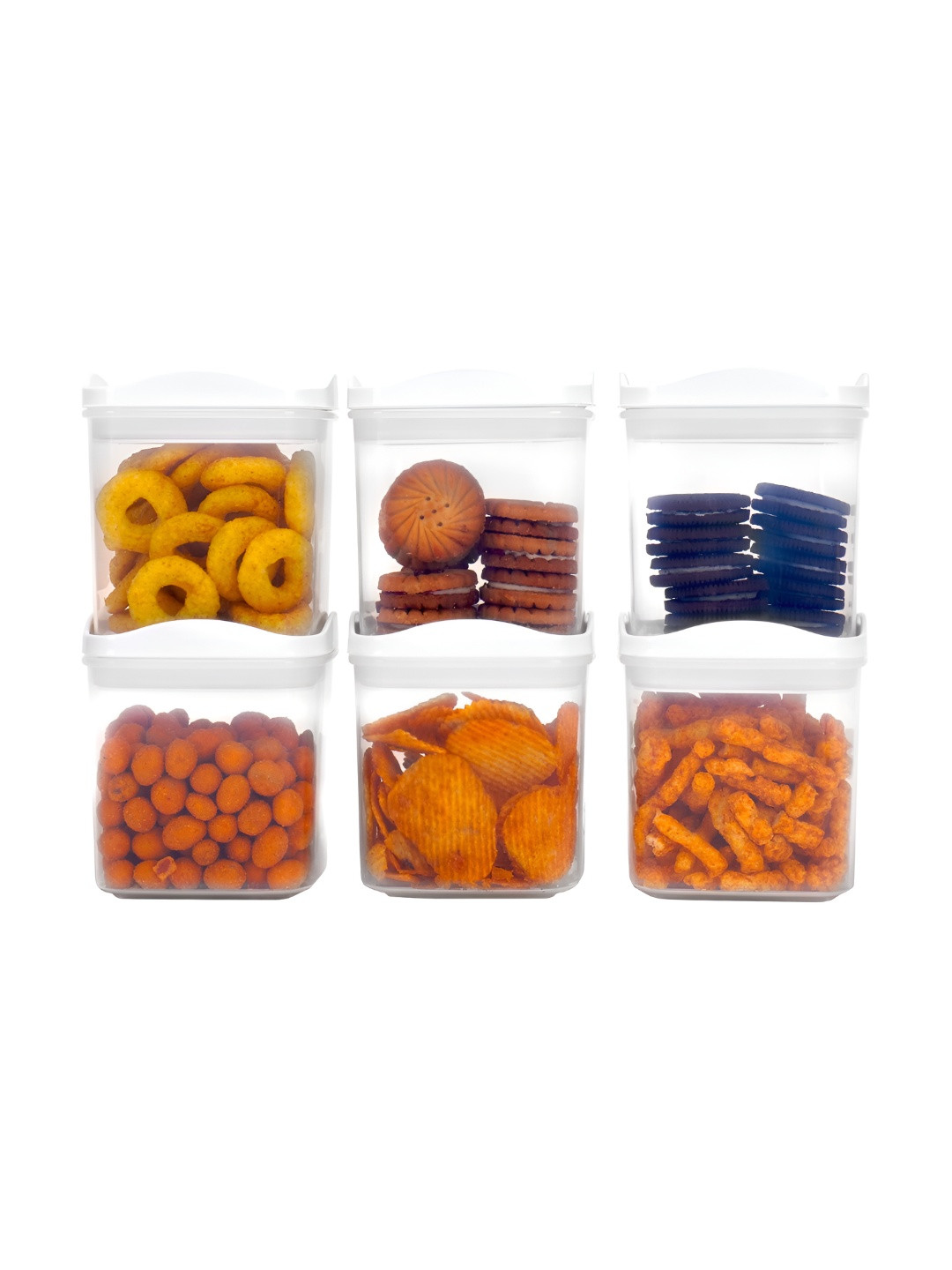 Posh Plasticware White 6 Pieces Dishwasher And Microwave Safe Canister Containers