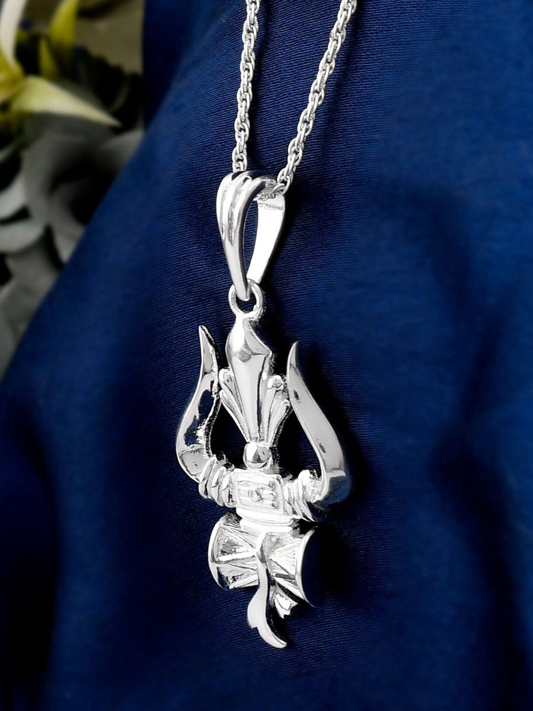 P. R. PRINTS Silver-Plated Stainless Steel Shiva Trishul Pendant With Chain