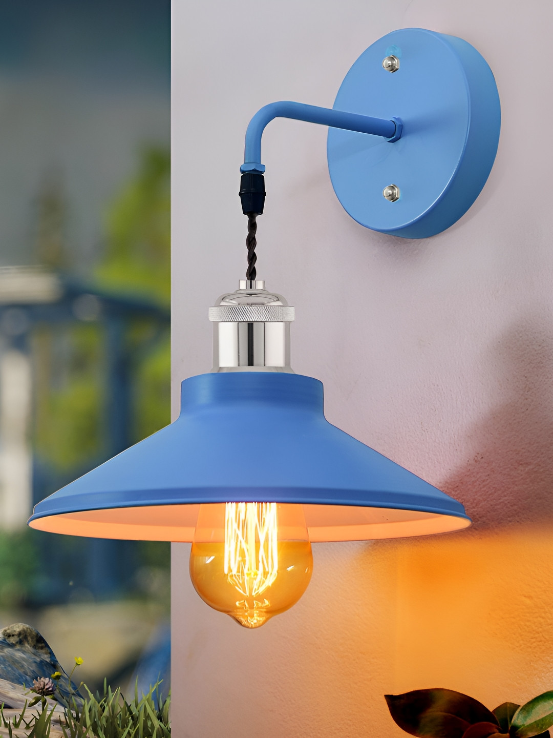 Homesake Blue Metal Cone Shaped Wall Lamp