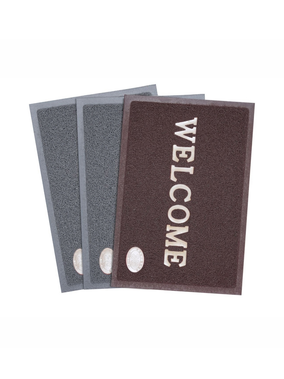 AAZEEM 3Pcs Grey & Brown Textured Anti-Skid Welcome Doormats