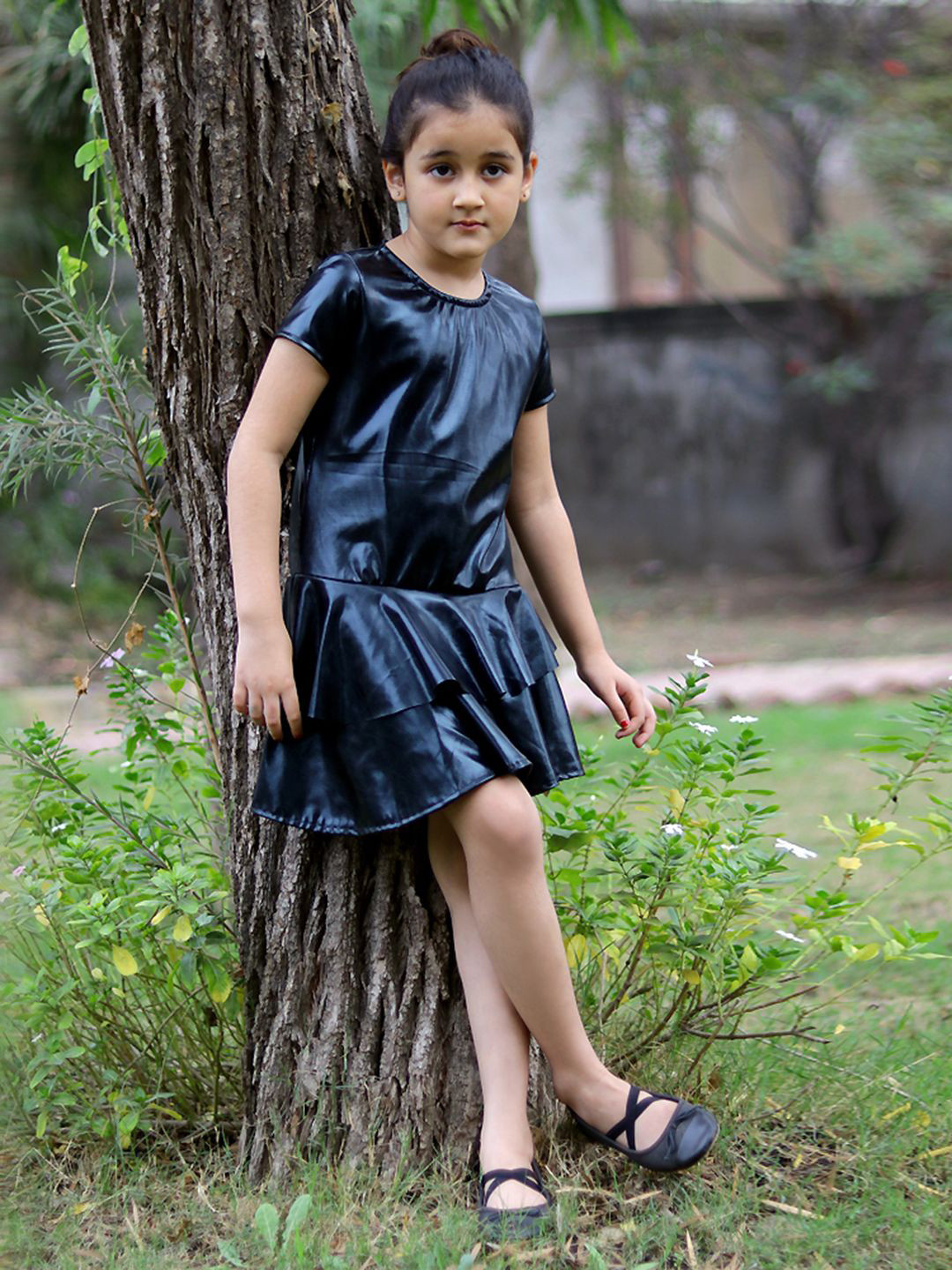 YK Girls Leather Fit & Flare Dress